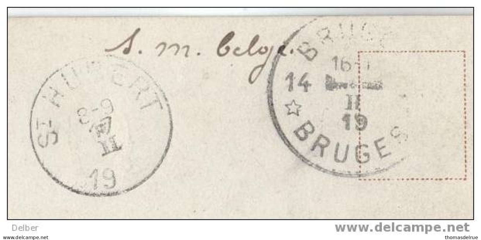 _Q440:  Postkaart Met S.M.B. Verstuurd Uit 14* BRUGGE 14* BRUGES >> ST.HUBERT:  19__ Onvolledig Jaar : Noodstempels - Fortune Cancels (1919)