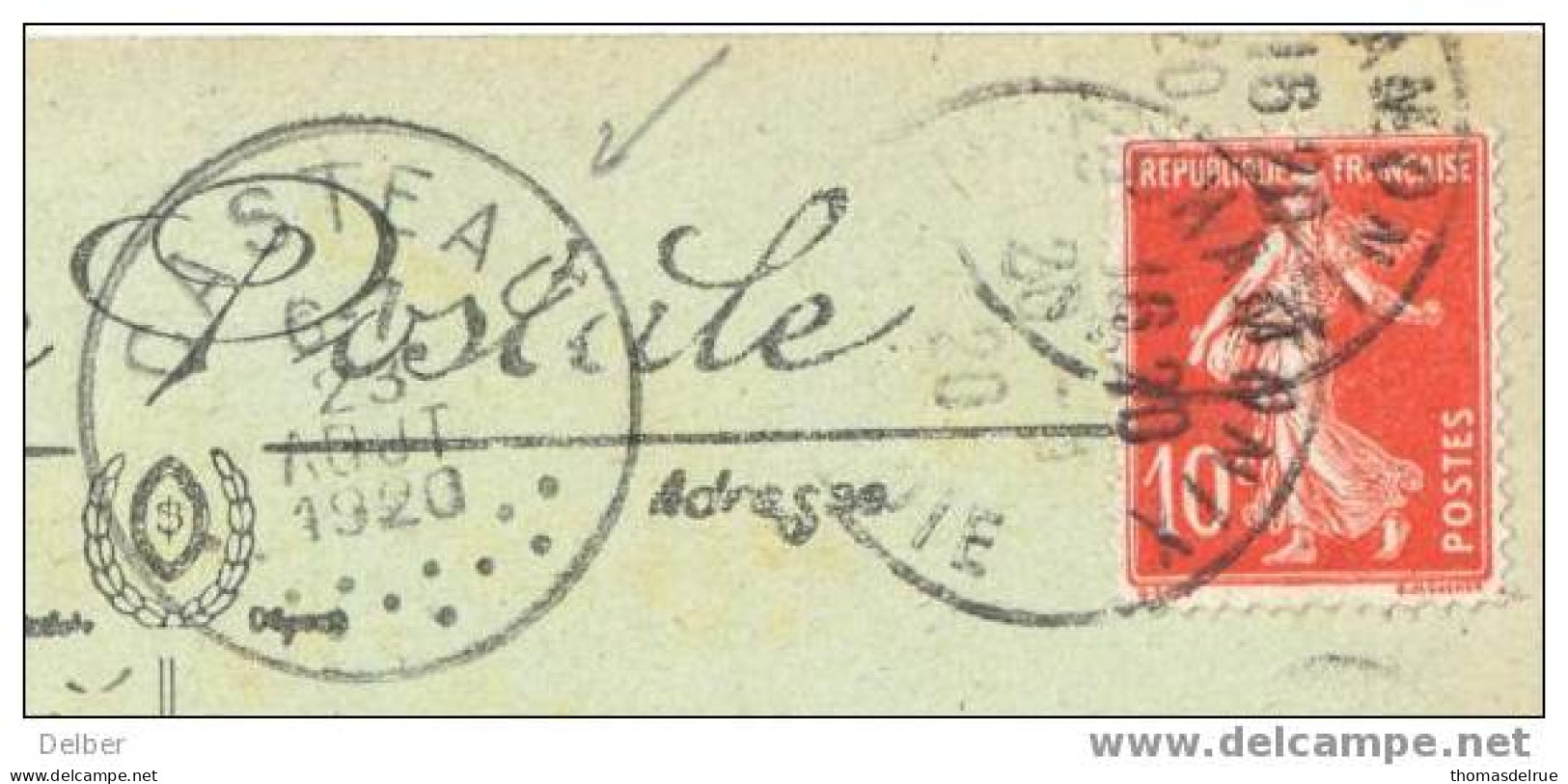 _Q054: Postkaart Met 10ct Semeuse: 263 CHAMONIX Sérac Et Crevasse...>>CASTEAU 23 AOUT 1920: Noodstempel: Franse Maand - Foruna (1919)