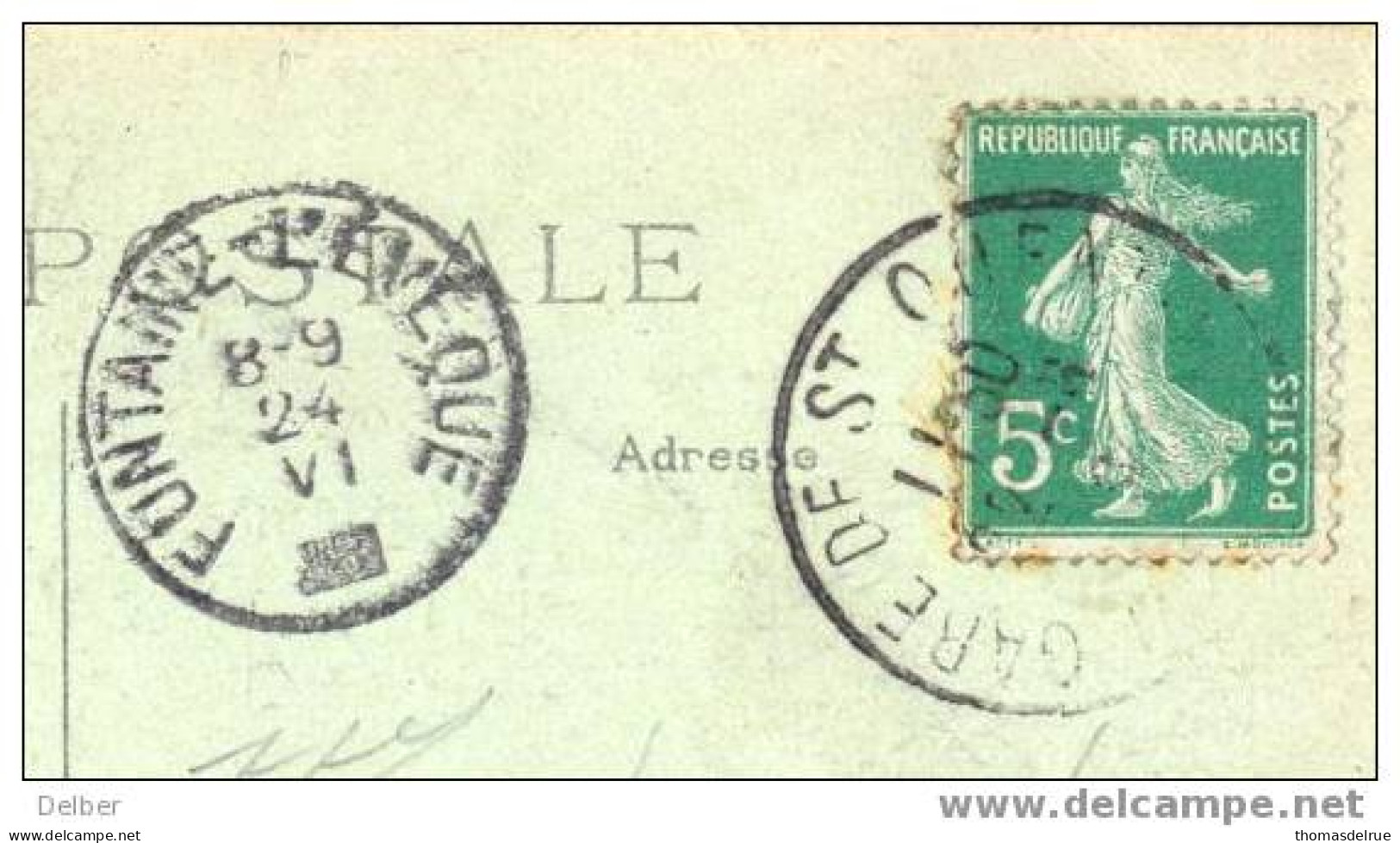 _Q005: Postkaart Met 5ct Semeuse: ST-QUENTIN >>>FONTAINE-L'EVEQUE  8-9 24 VI []: Noodstempel: Geen Jaartal - Foruna (1919)