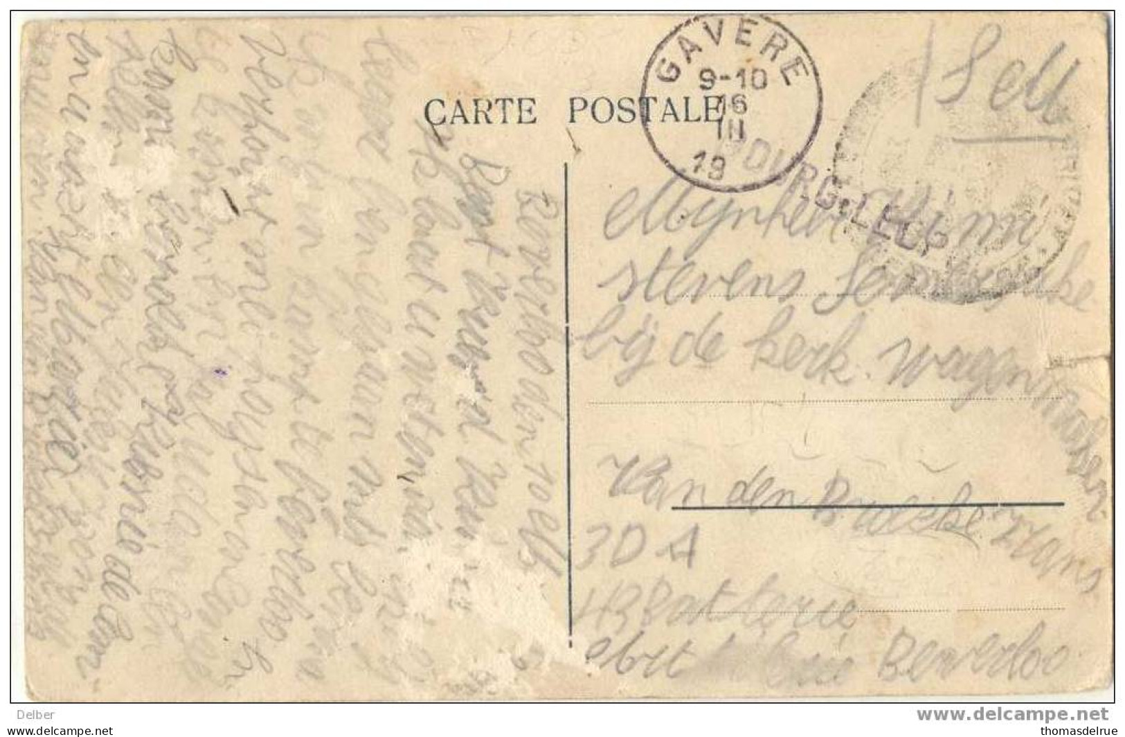 _R917:Postkaart:CAMP DE BEVERLOO:MESS DES OFFICIERS: S.M: LNN-stempel: BOURGLEOPOLD >> GAVERE 19__ (onvolledig Jaar) - Foruna (1919)