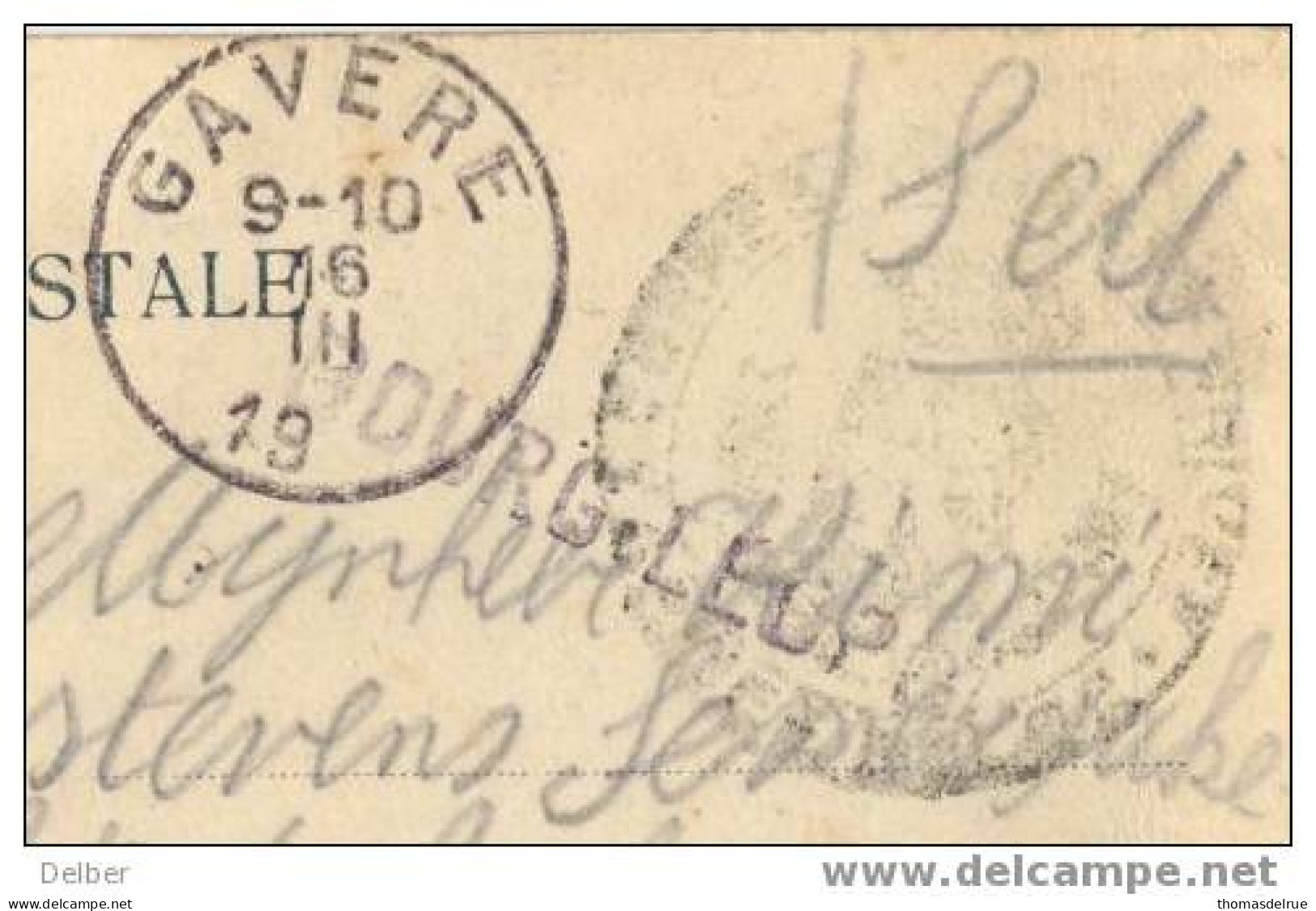 _R917:Postkaart:CAMP DE BEVERLOO:MESS DES OFFICIERS: S.M: LNN-stempel: BOURGLEOPOLD >> GAVERE 19__ (onvolledig Jaar) - Noodstempels (1919)