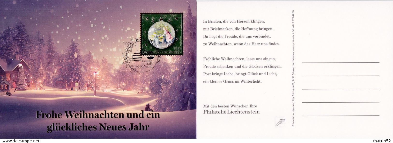 LIECHTENSTEIN 2023 Frohe Weihnachten Und Ein Glückliches Neues Jahr Gedicht Philatelie Liechtenstein ET-o VADUZ 13.11.23 - Briefe U. Dokumente