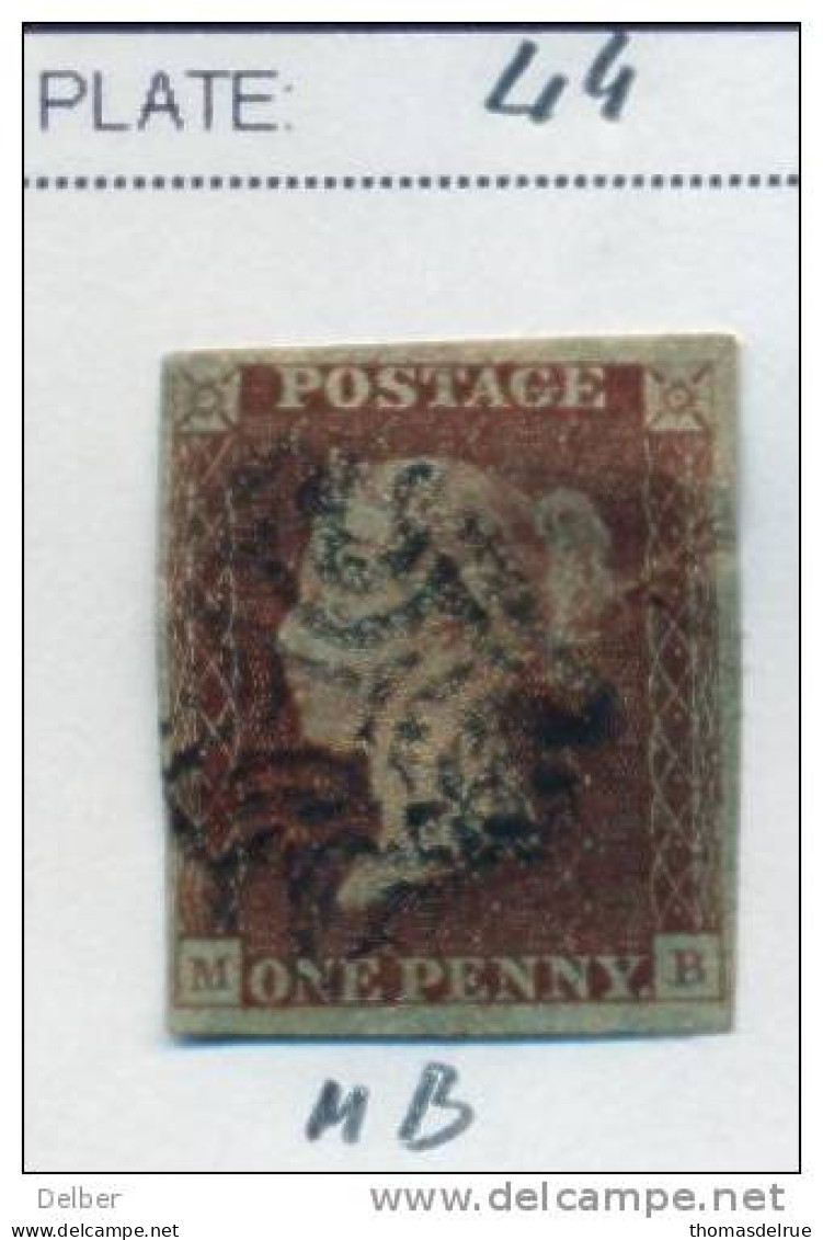 Ua488: Penny Red : Imperf. SG#8:  Plate 44 : M__B :  4 Margins - Used Stamps