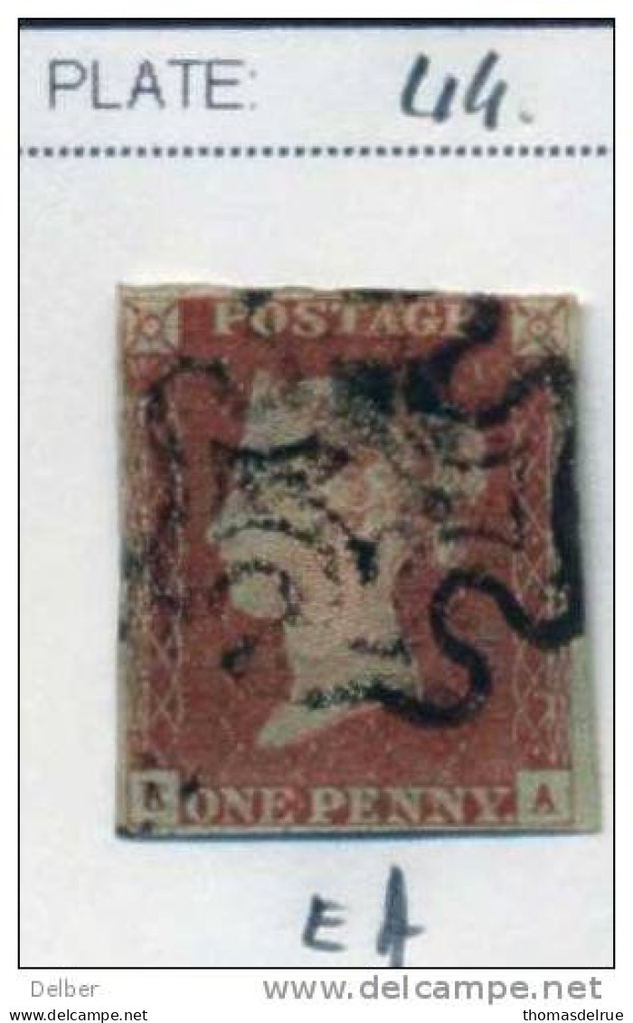 Ua489: Penny Red : Imperf. SG#8:  Plate 44 : E__A :  4 Margins - Gebraucht