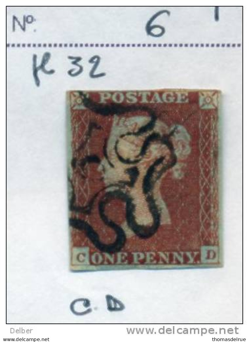 Ua502: Penny Red : Imperf. SG#8-12 : With " Malteses Cross With N° 6 In Center : C__D  : Plate 32 - Gebruikt