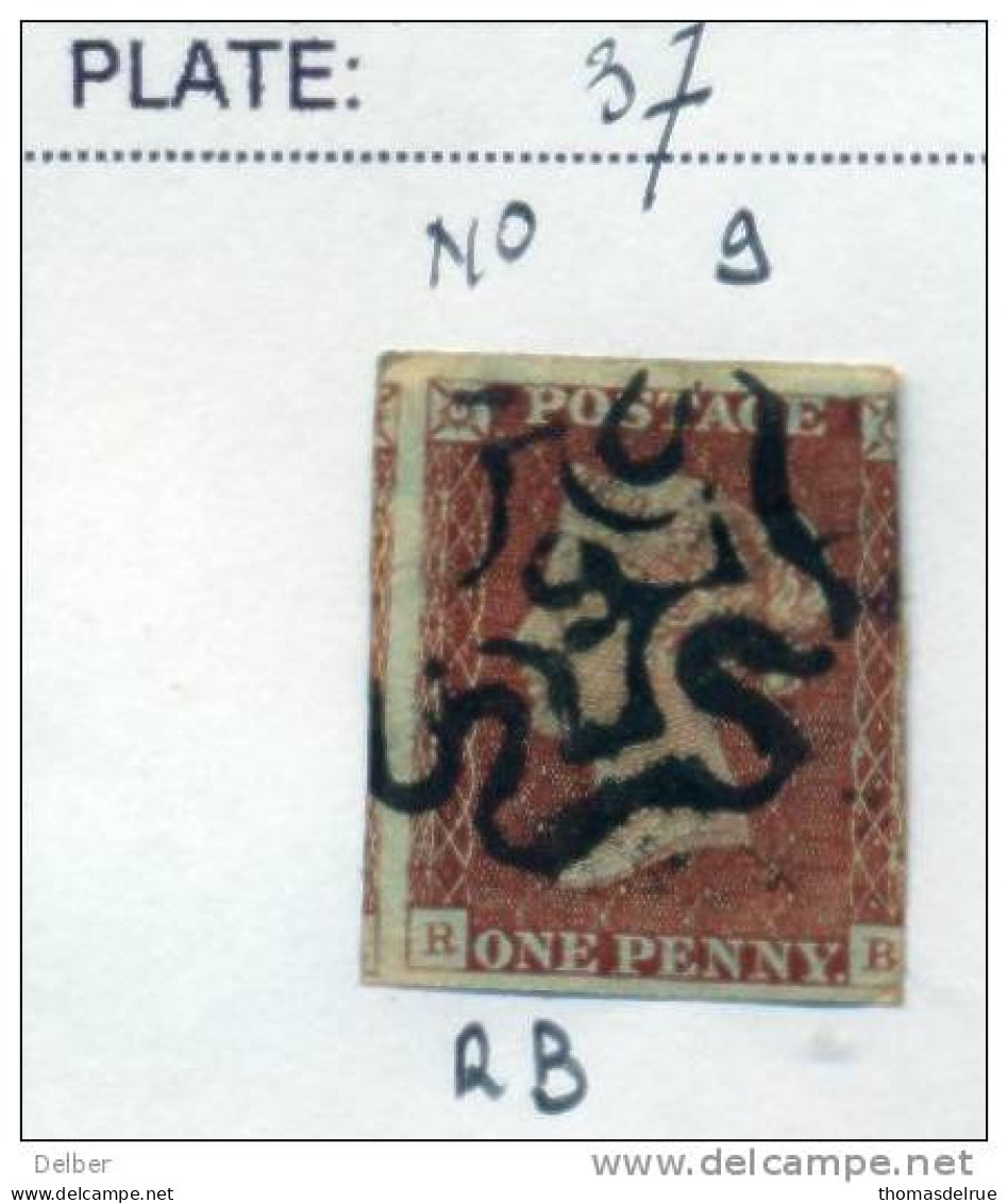 Ua517: Penny Red : Imperf. SG#8-12 : With " Malteses Cross With N° In Center: N°9 : Plate 37 : R__B  : 3 Margins - Gebruikt