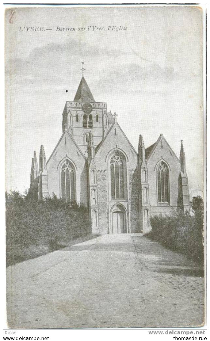 _M472: Postkaart: L'Yser: Beveren Sur L'Yser- L'Eglise: Verstuurd: S.M. Vanuit *12 OOSTENDE 12* Noodstempel: Sterstempel - Fortune Cancels (1919)