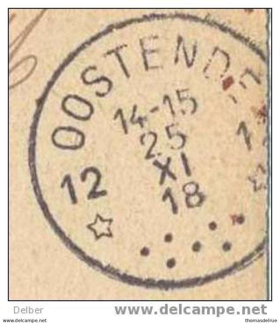 _M472: Postkaart: L'Yser: Beveren Sur L'Yser- L'Eglise: Verstuurd: S.M. Vanuit *12 OOSTENDE 12* Noodstempel: Sterstempel - Fortune (1919)