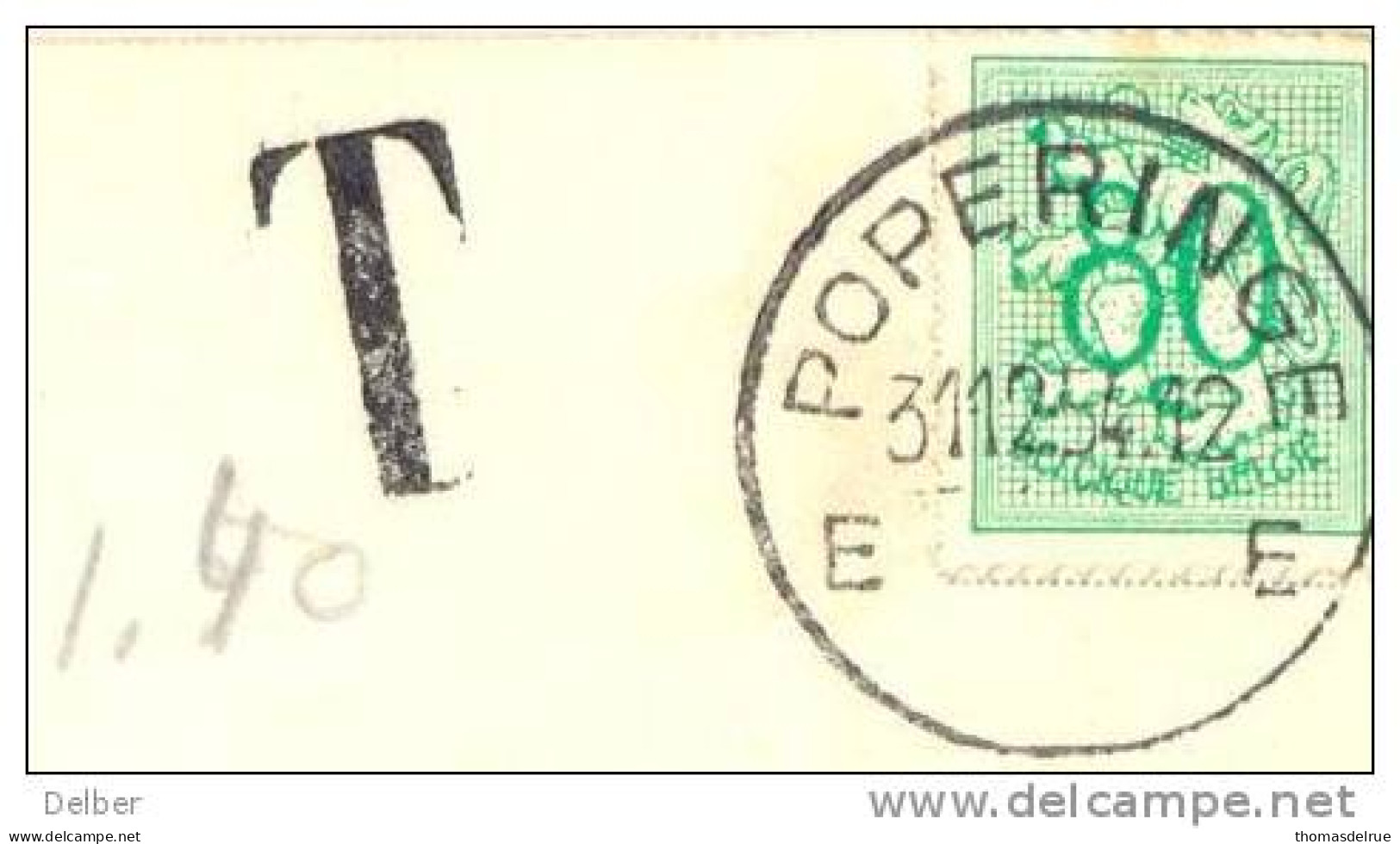 _R749: Nieuwsjaarskaart... Met N° 857: E POPERINGE E + Getakseerd: T-stempel + Aanduiding : 1,40 ( Geen Strafport Geïnd) - 1951-1975 Lion Héraldique