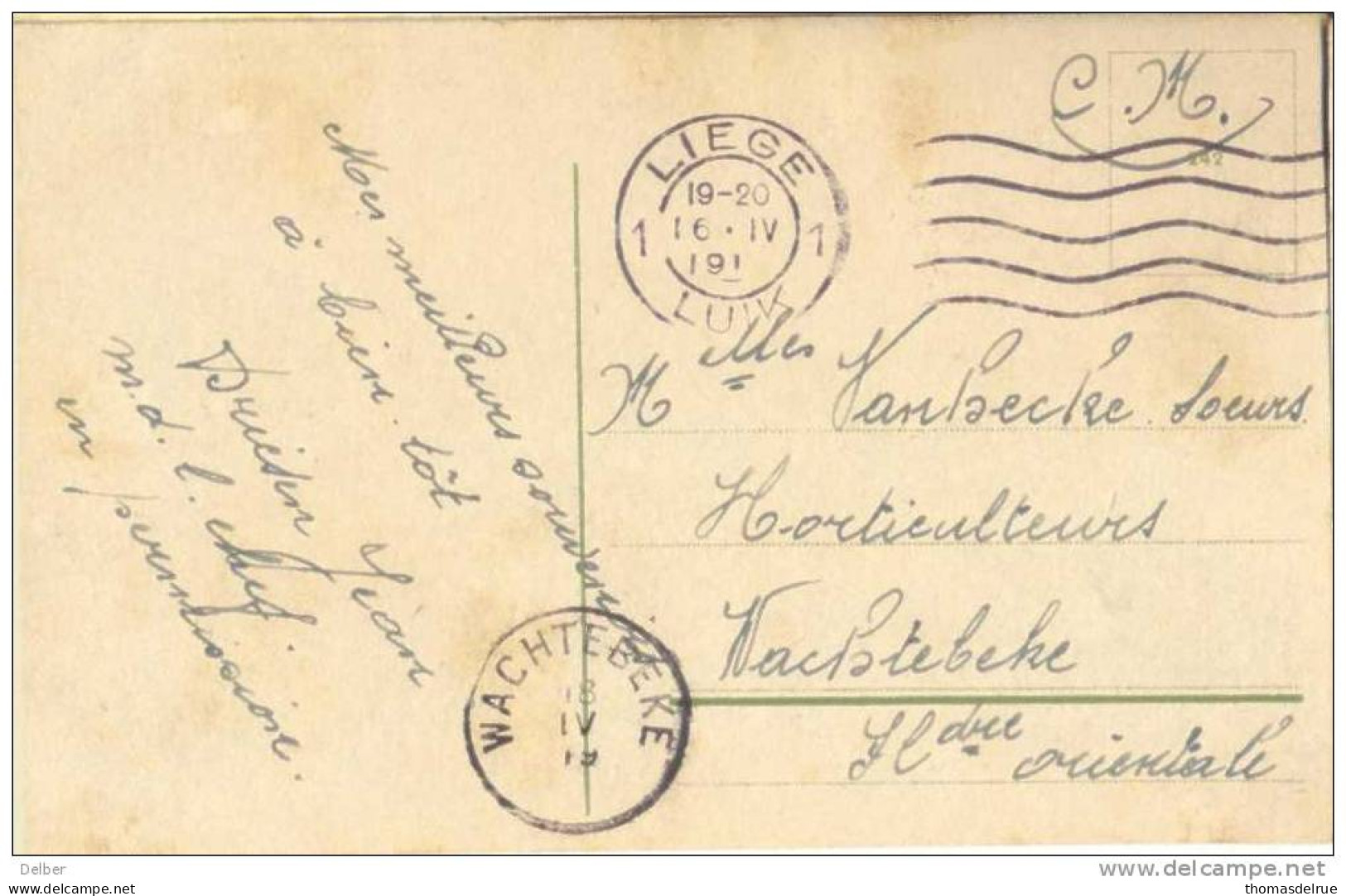 Zv840: Postkaart: Aachen Postwagen Am Rathaus... Als S.M.  > WACHTEKEKE 18 IV 19 : Noodstempel (geen Uur..) - Fortune (1919)
