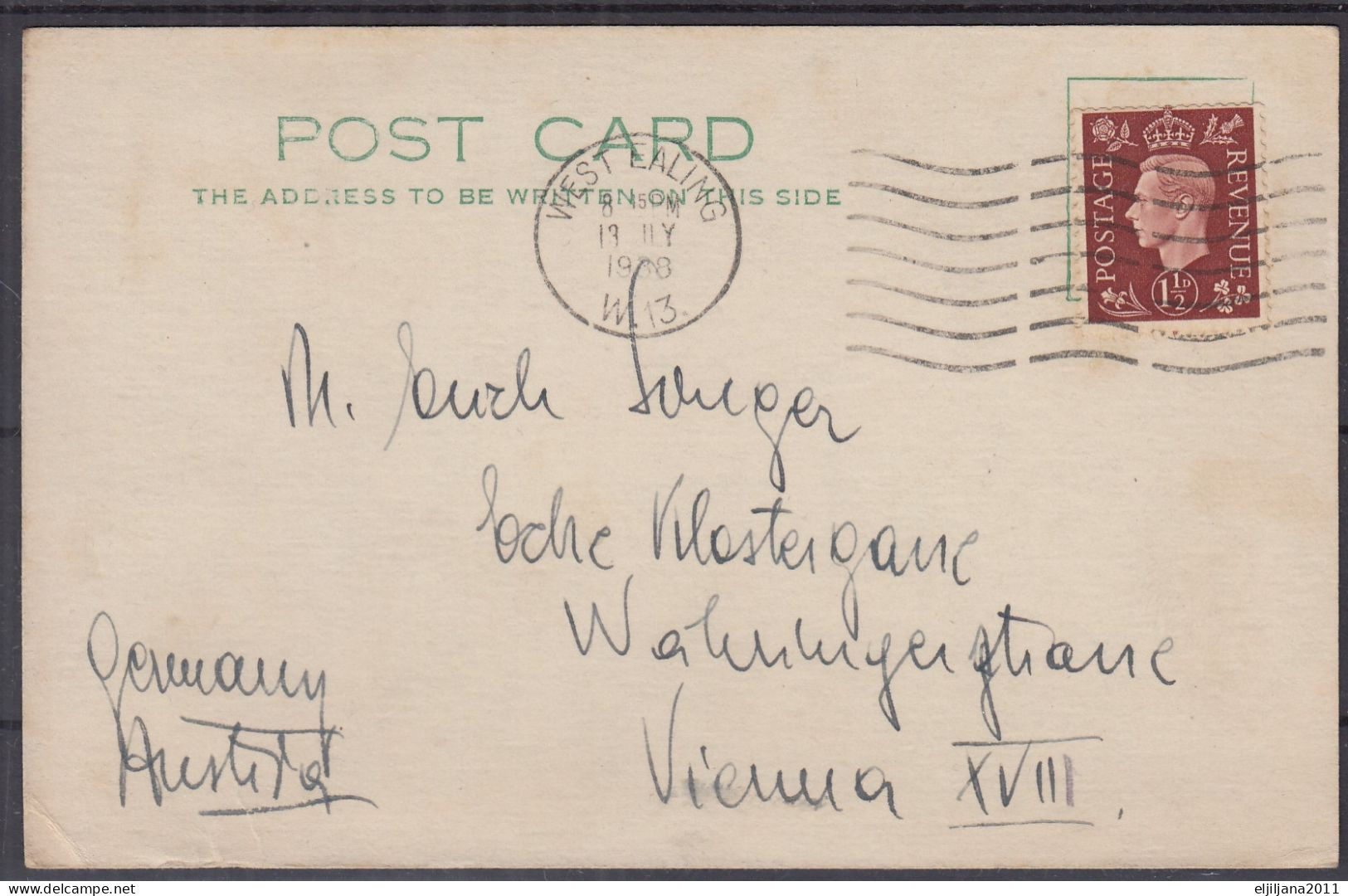 ⁕ United Kingdom 1938 London ⁕ West Ealing & Paddington To Vienna ⁕ 2v Used Postcards - Cartas & Documentos