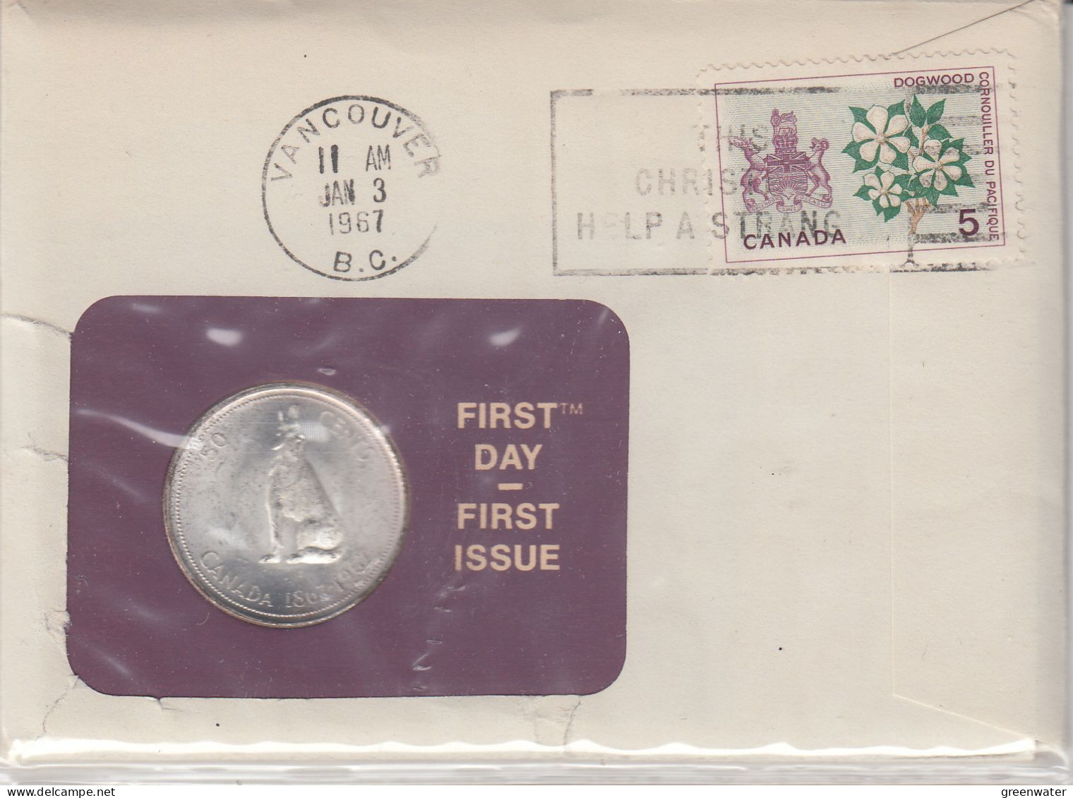 Canada Numisletter 50 Cent Coin Ca Vancouver JAN 3 1967 (CN152) - Briefe U. Dokumente