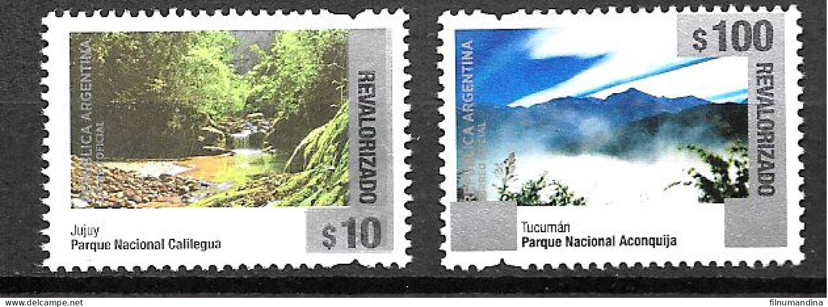 #75325 ARGENTINA 2023 NEW EMERGENCY OVERPRINTED (REVALORIZADO) NATIONAL PARKS DEFINITIVES 10Ps ,100 Ps  MNH SCARCE - Neufs