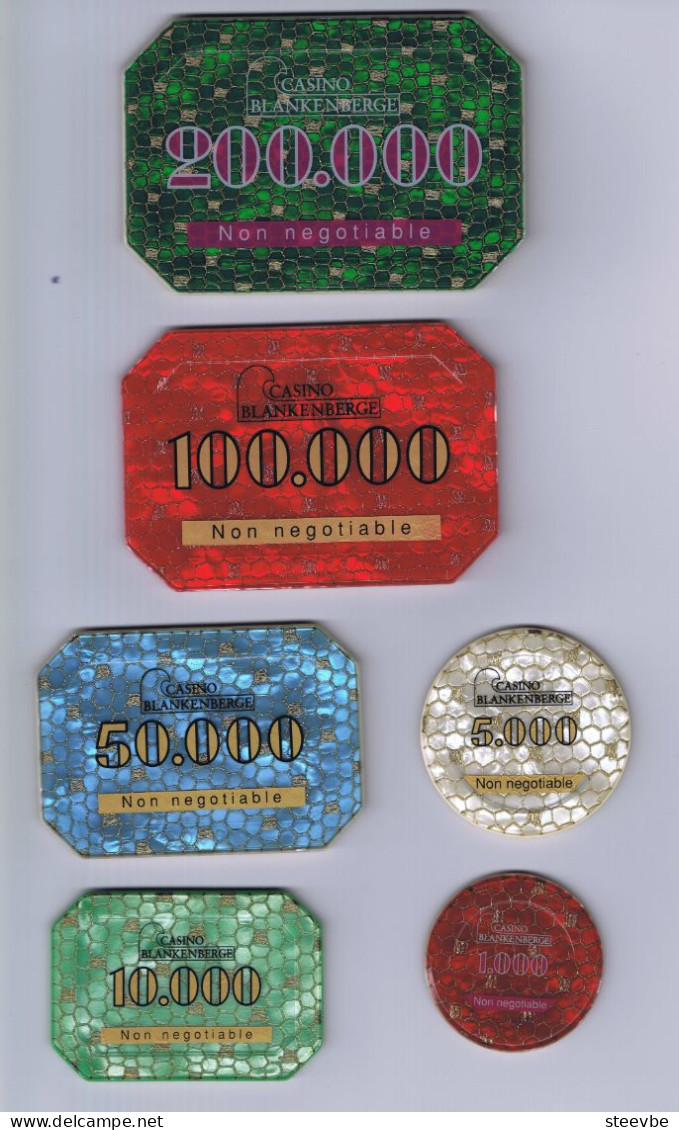 Blankenberge Casino Chip Fiche Plaque Full Set Of Six Non Negotiable Plaques And Jetons Belgium Belgique België - Casino