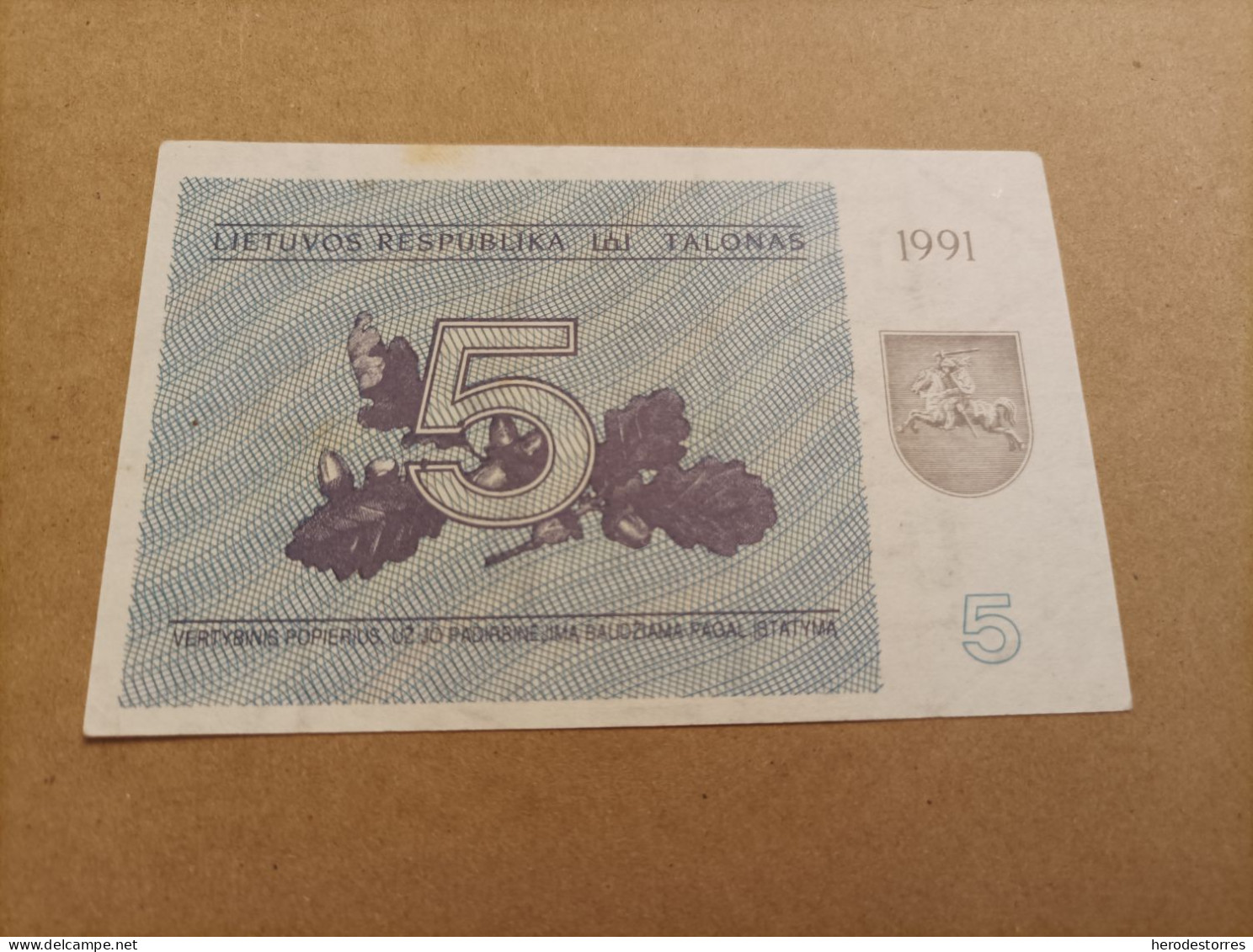 Billete De Lituania De 5 Talonas, Serie AA, Año 1991, AUNC - Lituania