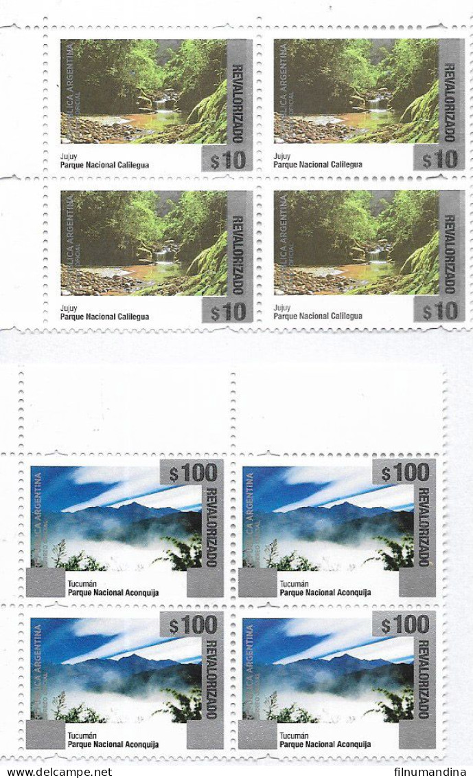 #75326 ARGENTINA 2023 NEW EMERGENCY OVERPRINTED (REVALORIZADO) NATIONAL PARKS DEFINITIVES 10Ps,100 Ps BLOC X4 MNH SCARCE - Unused Stamps