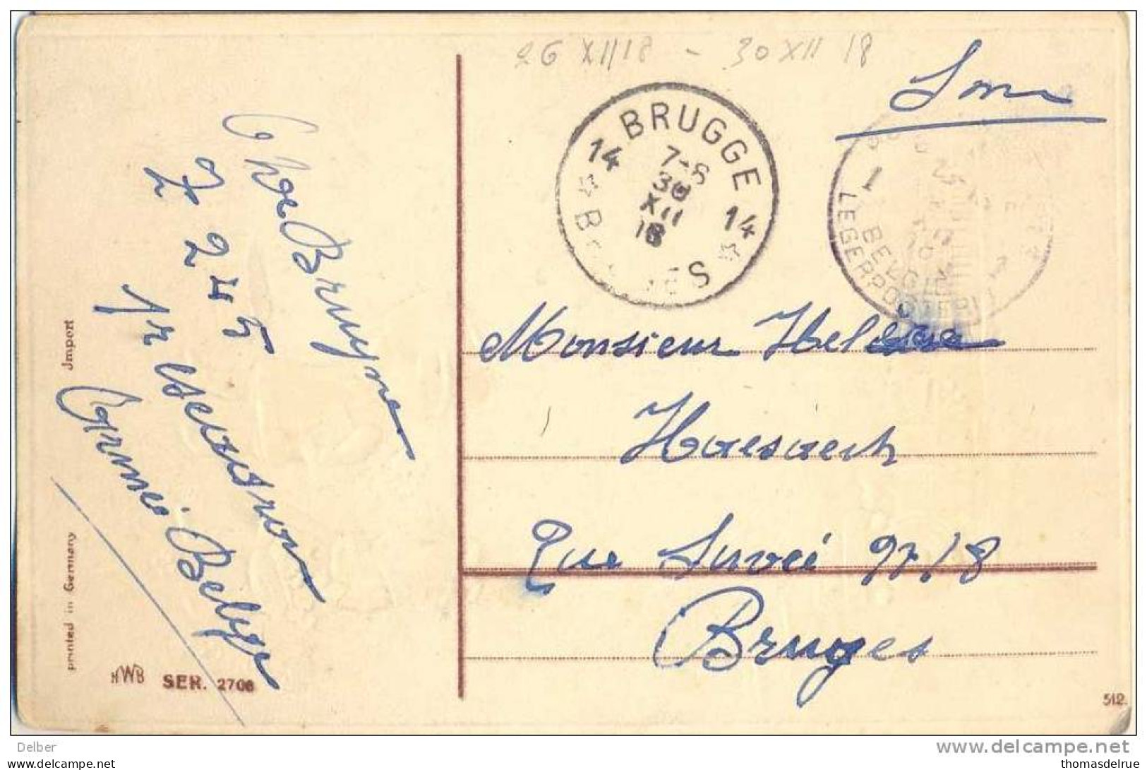 _R875: Fantasiekaart Als S.M. Verstuurd >>14* BRUGGE 14* BRUGES: Noodstempel (= Postagentschap - Sterstempel) - Fortune (1919)