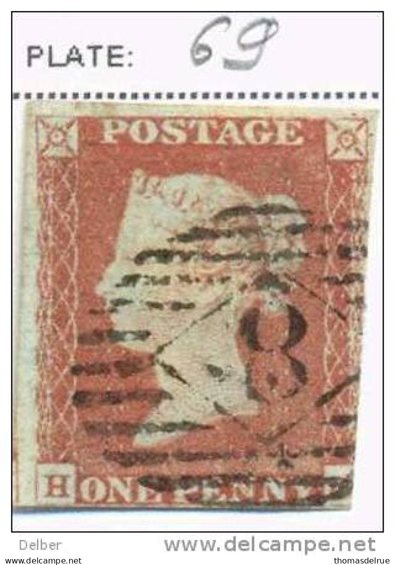 Ua378: Penny Red : Imperf. SG#8-12 : H__C   -  3 Margins : Plate  69 - Gebraucht