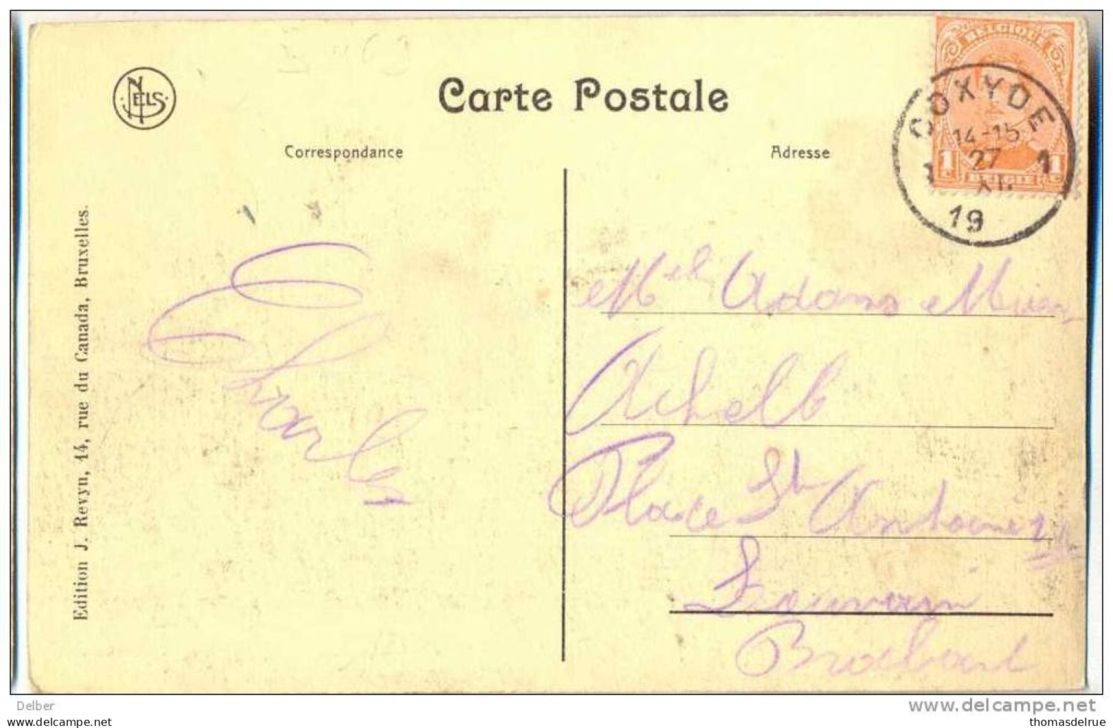 _Cc052:kaart: N°135: 1 COXYDE 1 14-15 27 XI. 19__ ( Onvolledig Jaar: Noodstempel) - Fortune (1919)