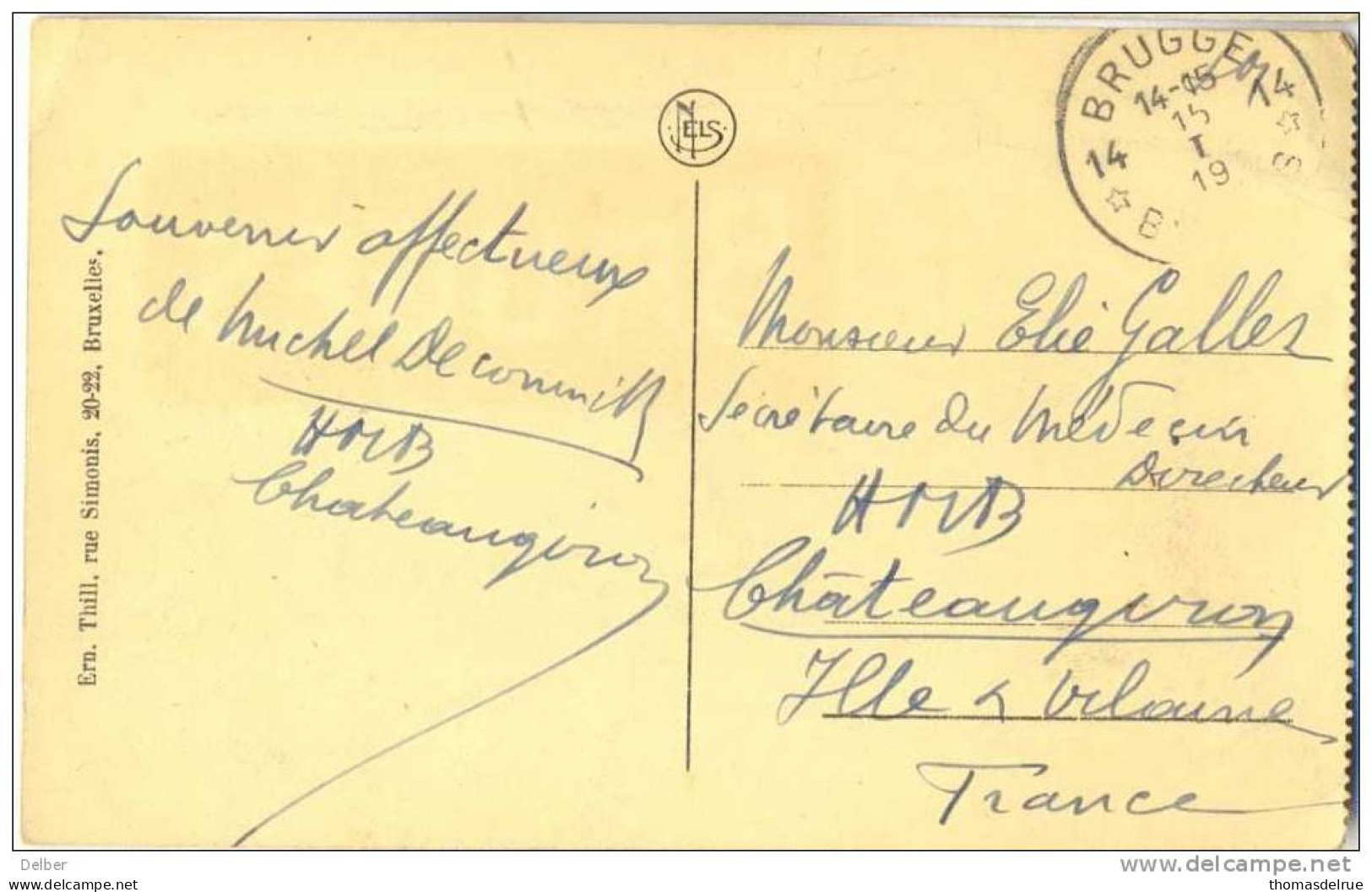 _N961:kaart  Als S.M. Verstuurd Uit:14* BRUGGE 14* BRUGES: Noodstempel (= Postagentschap - Sterstempel)>F - Foruna (1919)