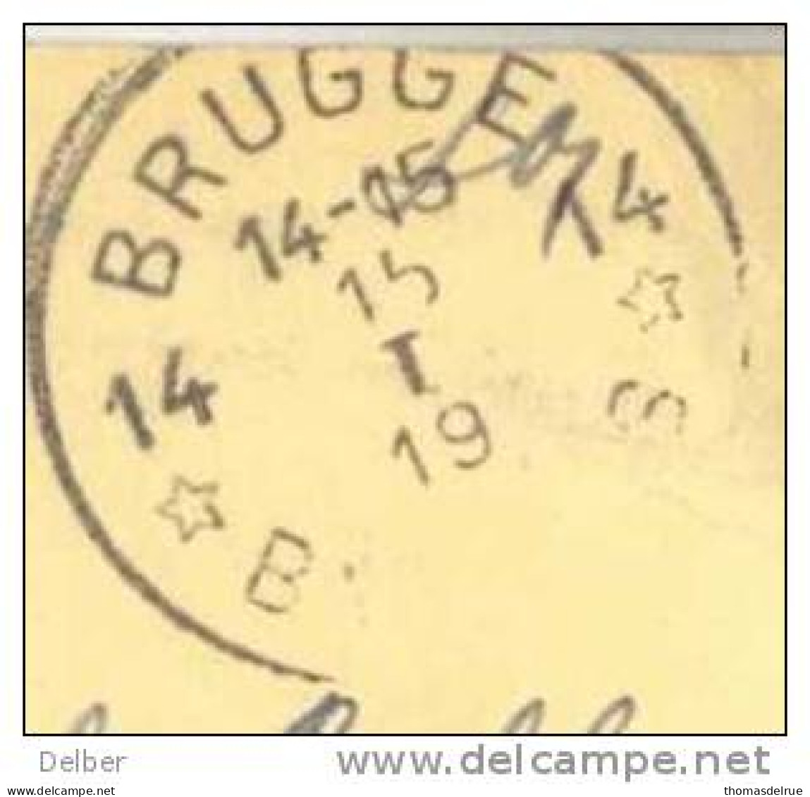 _N961:kaart  Als S.M. Verstuurd Uit:14* BRUGGE 14* BRUGES: Noodstempel (= Postagentschap - Sterstempel)>F - Fortune Cancels (1919)