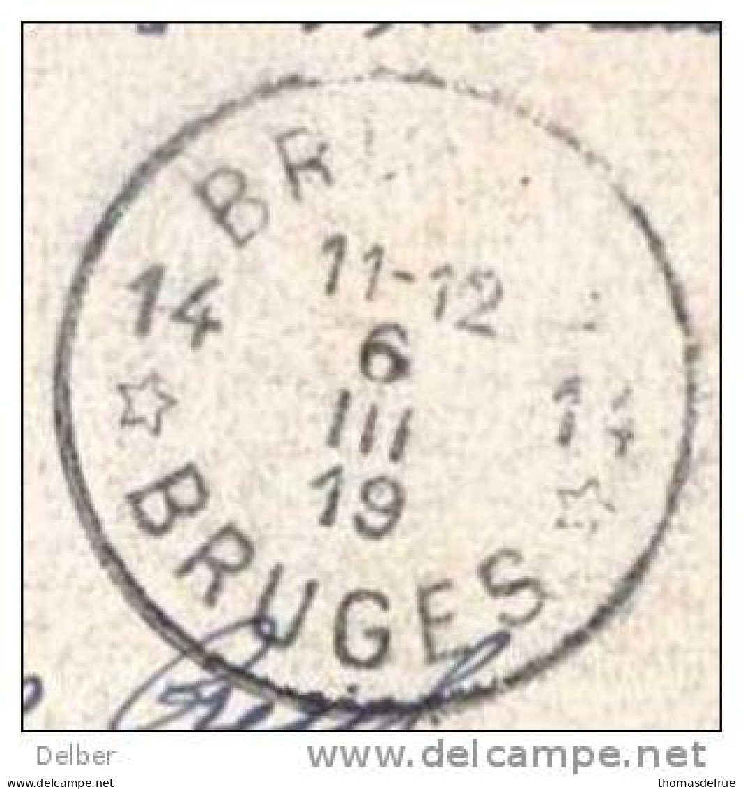 _N977:kaart  Als S.M. Verstuurd Uit:14* BRUGGE 14* BRUGES: Noodstempel (= Postagentschap - Sterstempel)>Beverloo - Fortune (1919)