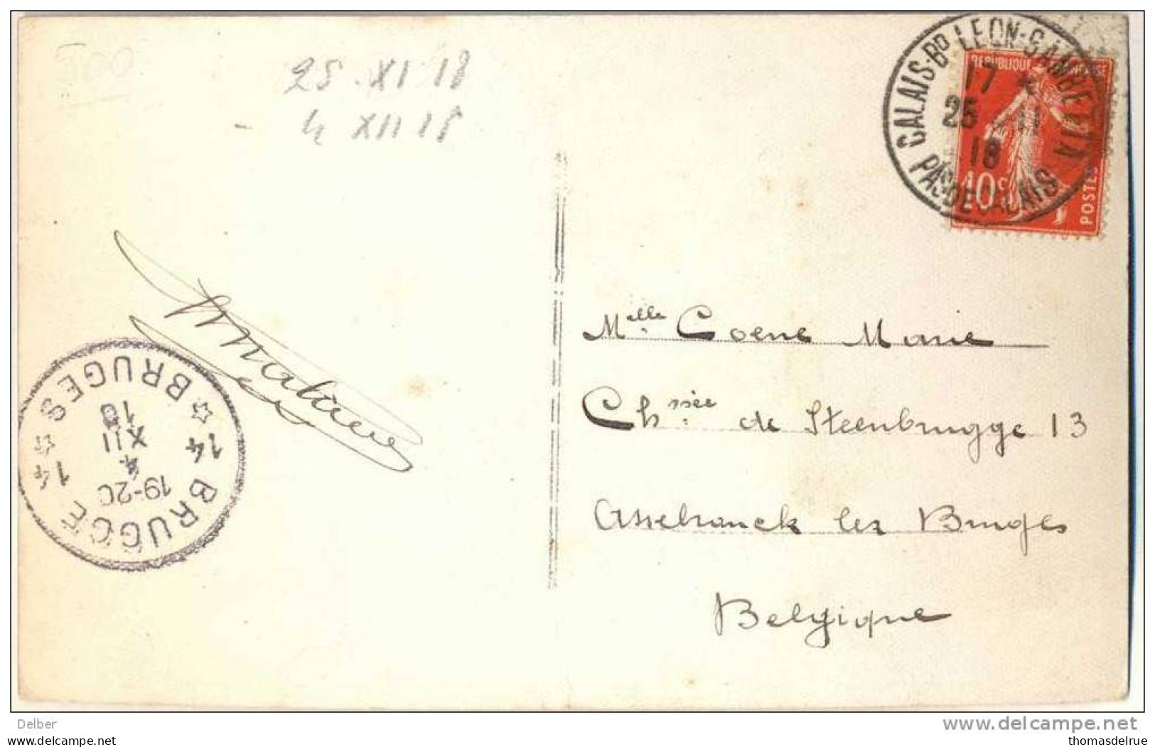 _N976:fantakaart  Met 10 Ct Semeuse  > 14* BRUGGE 14* BRUGES: Noodstempel (= Postagentschap - Sterstempel) - Foruna (1919)