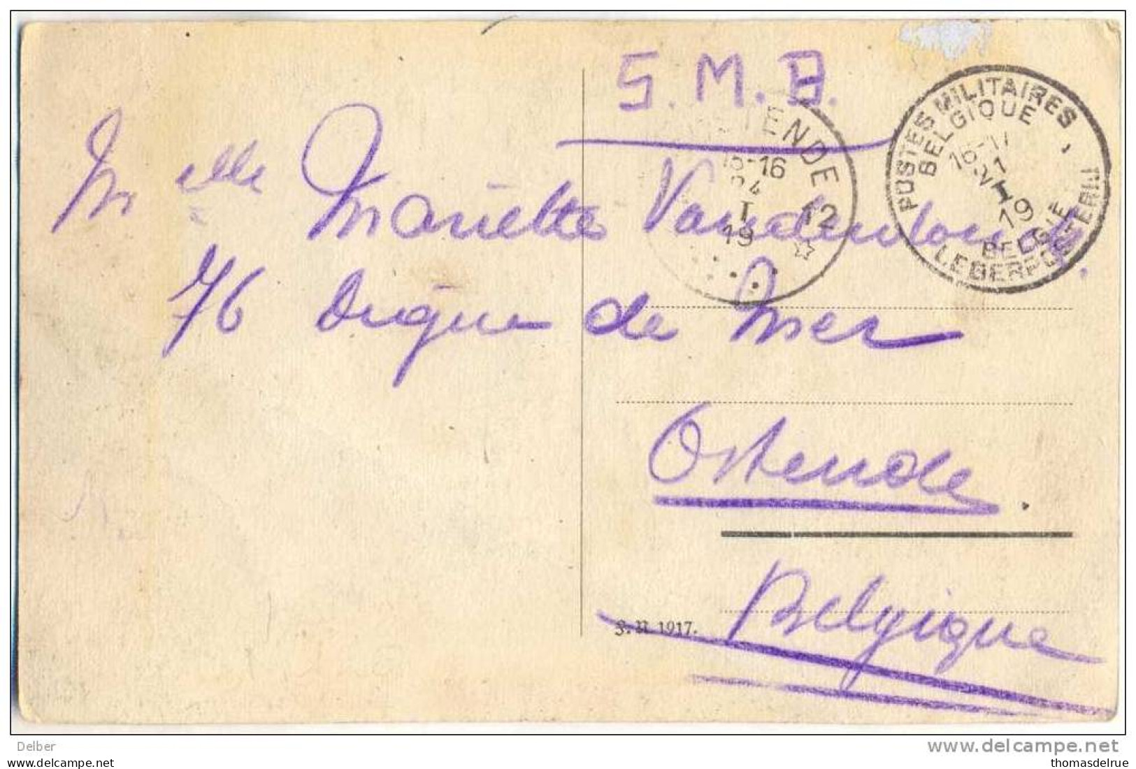 _L990: Fantasiekaart Als S.M. :  PMB-BLP  > 12* OOSTENDE 12*: Noodstempel (= Postagentschap - Sterstempel)  24 I 19 - Fortune (1919)