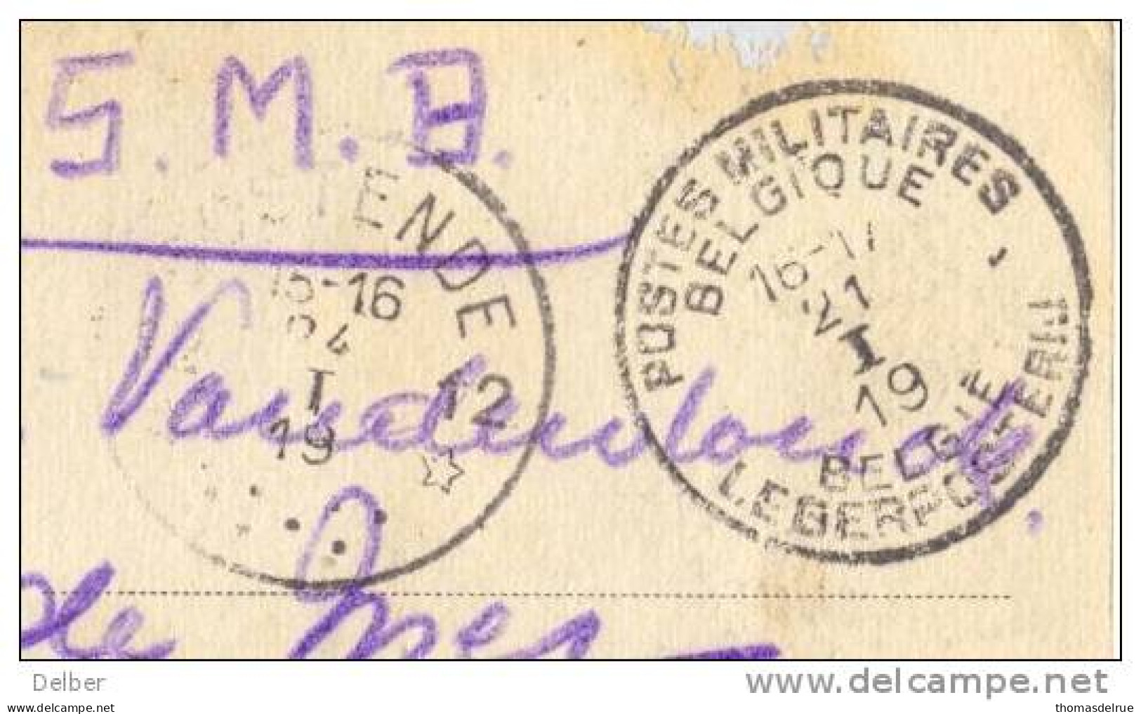 _L990: Fantasiekaart Als S.M. :  PMB-BLP  > 12* OOSTENDE 12*: Noodstempel (= Postagentschap - Sterstempel)  24 I 19 - Fortune Cancels (1919)