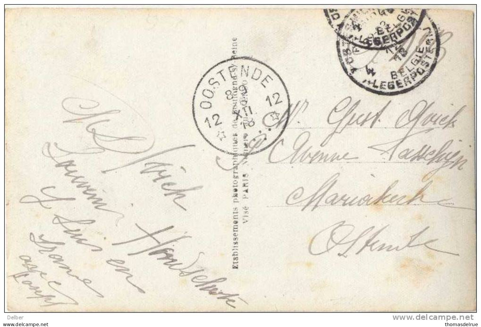 _L986: Fantasiekaart Als S.M. :4 PMB-BLP 4 > 12* OOSTENDE 12*: Noodstempel (= Postagentschap - Sterstempel) - Fortune (1919)