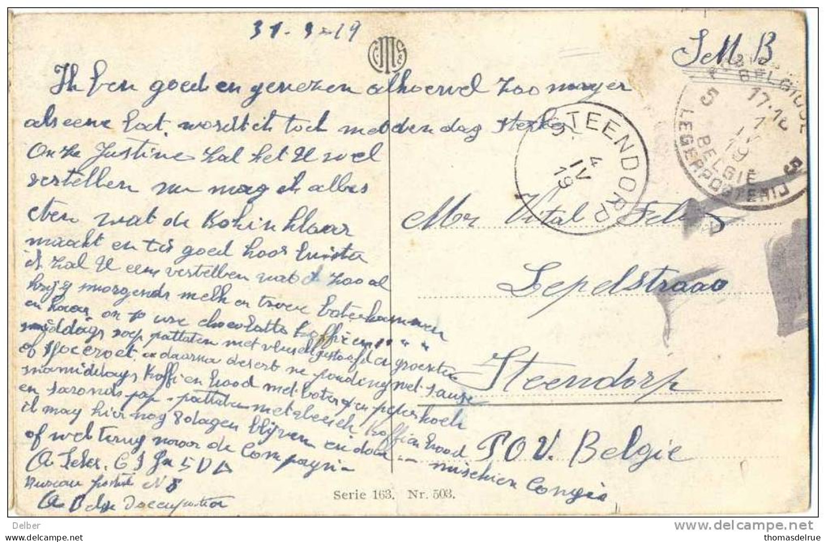 _L980: Fantasiekaart Als S.M. :5 PMB-BLP 5 > STEENDORP: Aankomst: NOODSTEMPEL : Gewijzigd Datummidden: 4 IV 19 - Fortuna (1919)