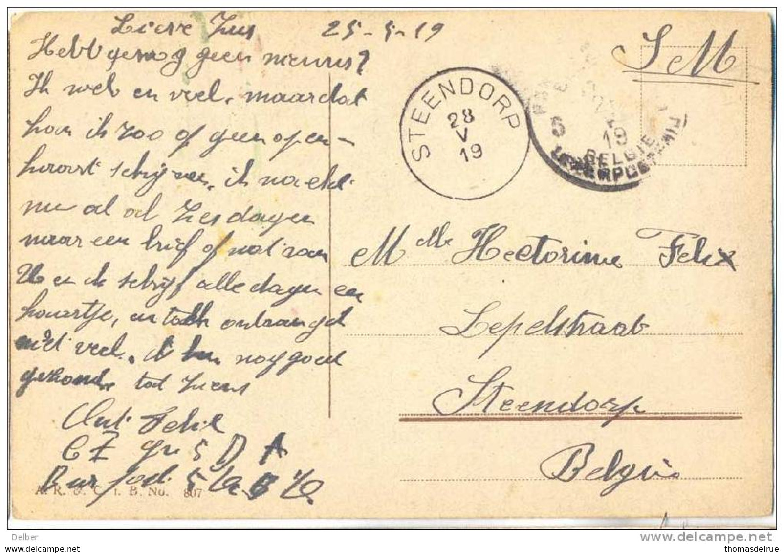 _L982: Fantasiekaart Als S.M. :5 PMB-BLP 5 > STEENDORP: Aankomst: NOODSTEMPEL : Gewijzigd Datummidden: 28 V 19 - Fortune (1919)