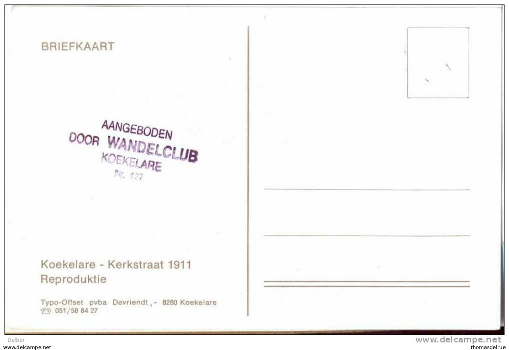 _R362: BRIEFKAART: KOEKELARE - Kerkstraat 1911 Reproduktie ...( Eens Aangeboden Door De WANDELCLUB  KOEKELARE - Koekelare