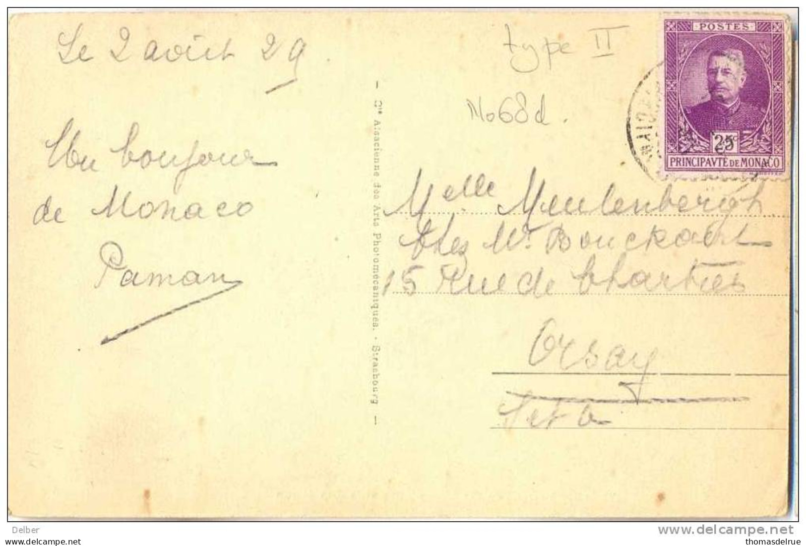 _R482: N°68d : (= Tpe II) / Carte Postal: 185 MONACO - Vue Sur Monte-Carlo Et Le Cap Martin - Postmarks