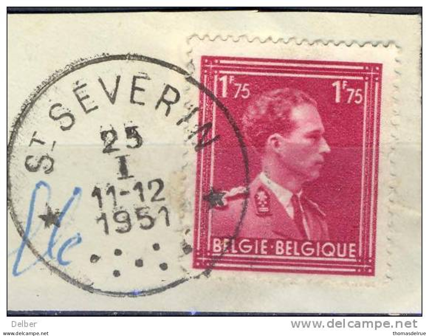 Qr797: N° 832:  * ST.SEVERAIN * : Sterstempel  / Fragment - 1936-1957 Open Kraag