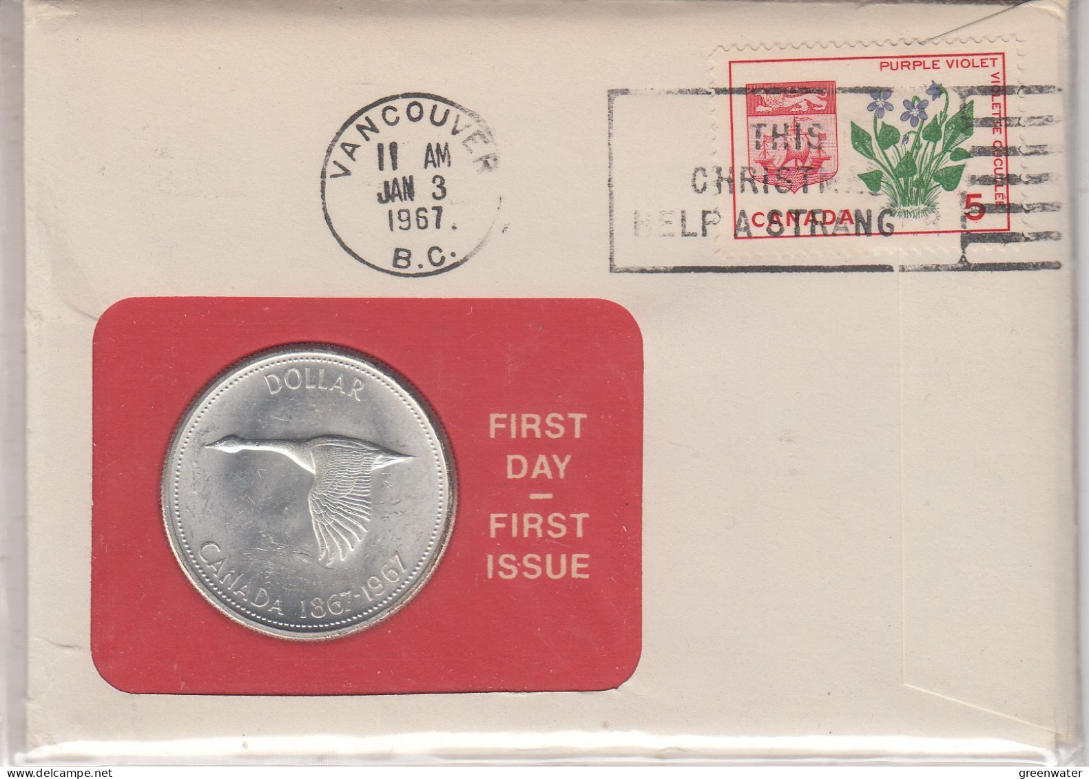 Canada Numisletter 1 Dollar Coin Ca Vancouver JAN 3 1967 (CN152F) - Briefe U. Dokumente