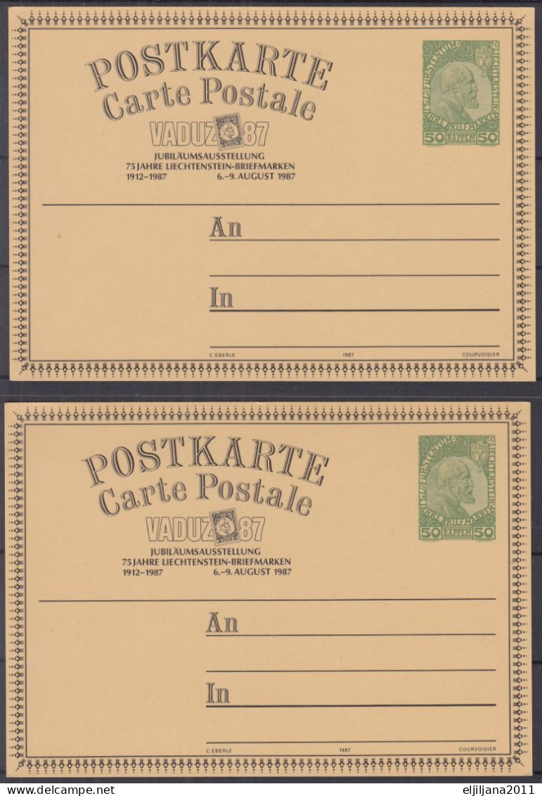 ⁕ LIECHTENSTEIN 1987 ⁕ VADUZ 87. Philatelic Exhibition ⁕ 2v Unused Postcard ( Stationery ) - Esposizioni Filateliche