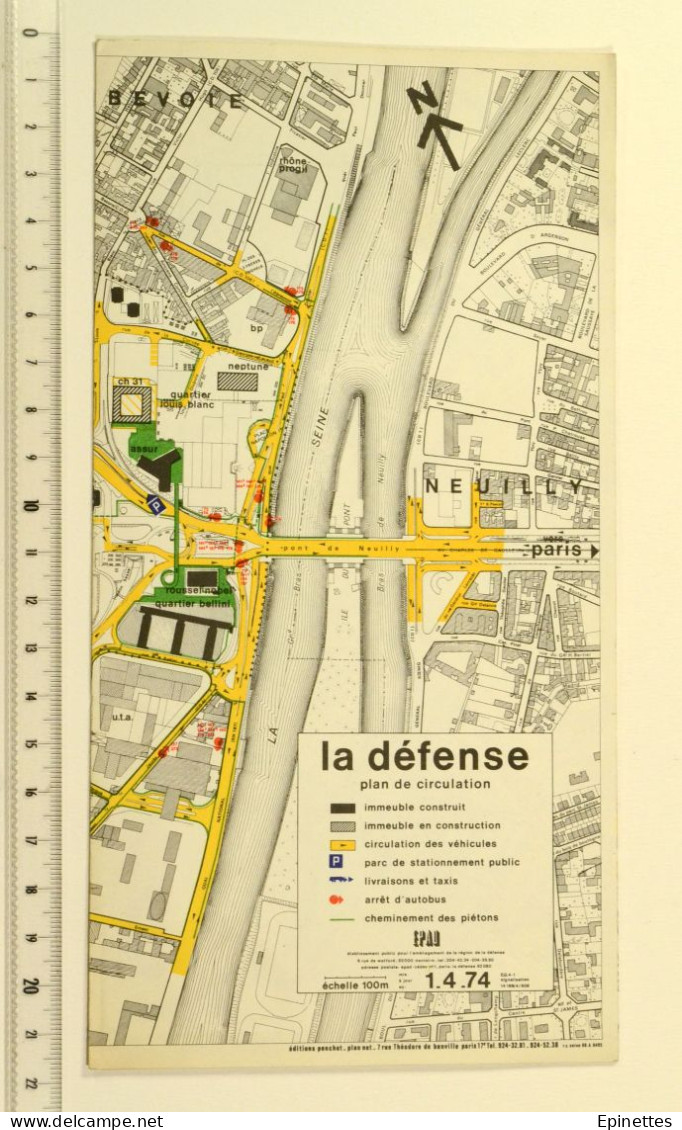 Petit Plan Dépliant 21,5x33, La Défense (Hauts-de-Seine, 92, Paris), Plan De Circulation, 1974, EPAD - Architecture