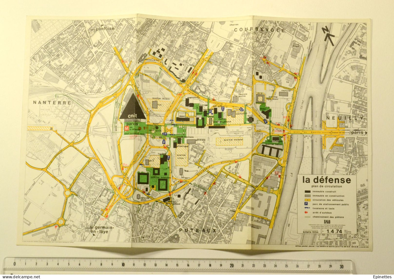 Petit Plan Dépliant 21,5x33, La Défense (Hauts-de-Seine, 92, Paris), Plan De Circulation, 1974, EPAD - Architecture