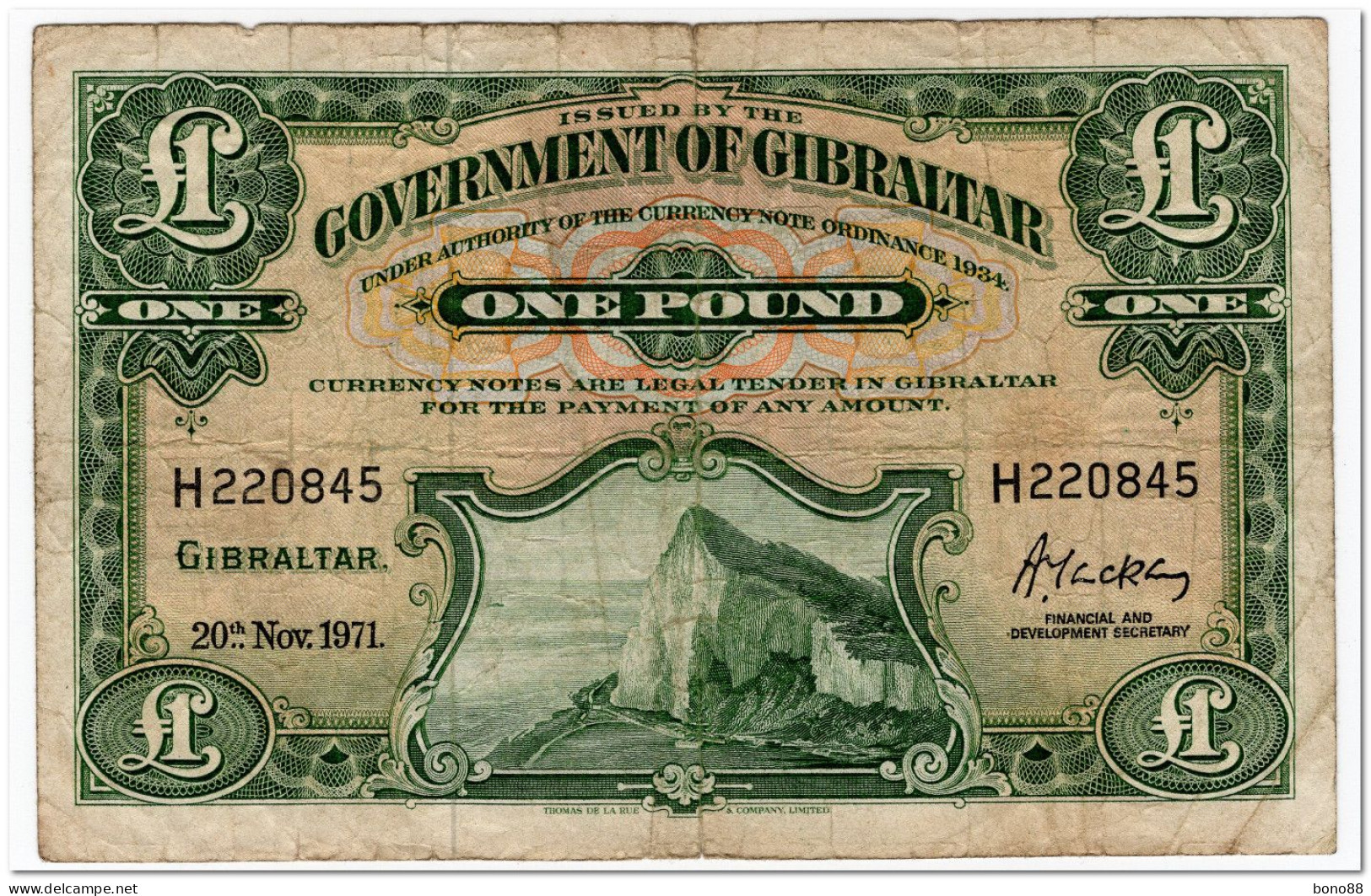 GIBRALTAR,1 POUND,1971,P.18b,FEW SMALL TEARS,FINE - Gibraltar