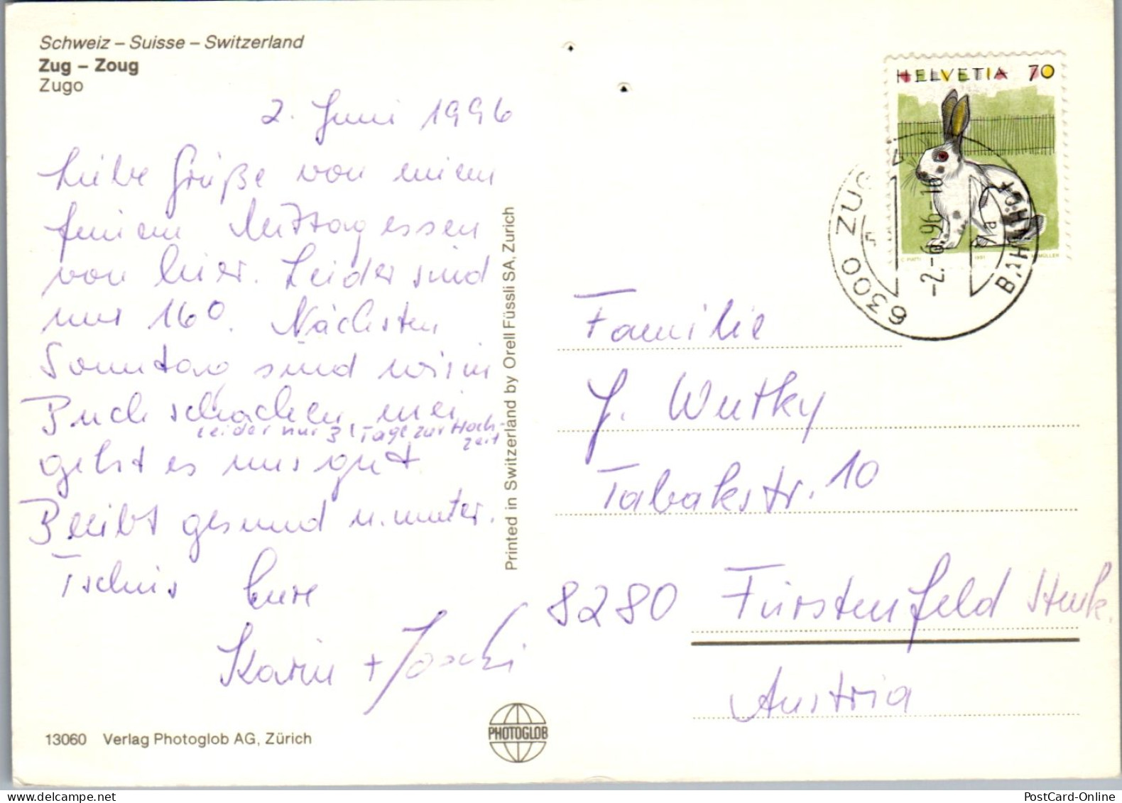 46993 - Schweiz - Zug , Mehrbildkarte - Gelaufen 1996 - Zugo