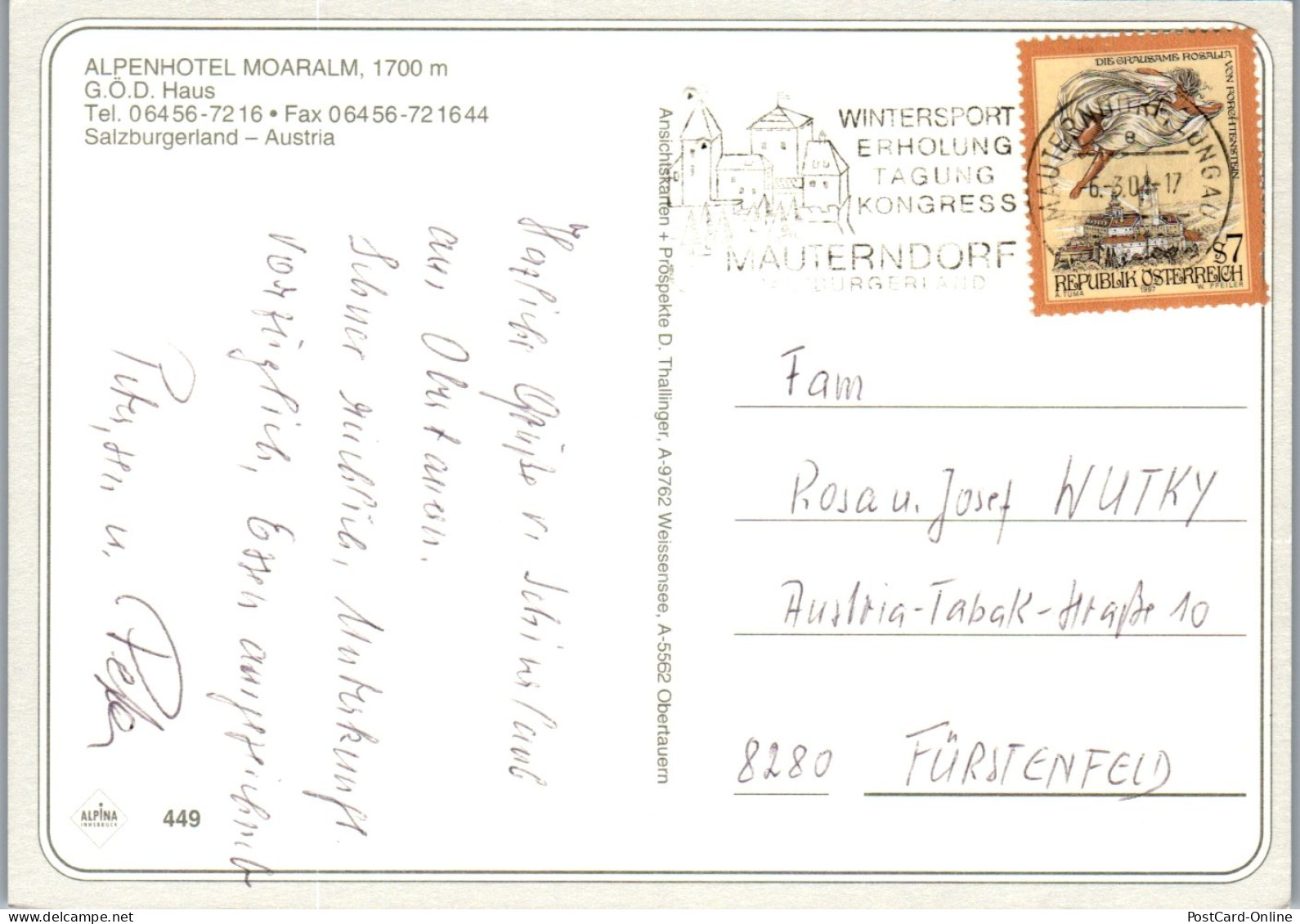 46905 - Salzburg - Obertauern , Alpenhotel , Hotel Moaralm , G.Ö.D. Haus - Gelaufen  - Obertauern