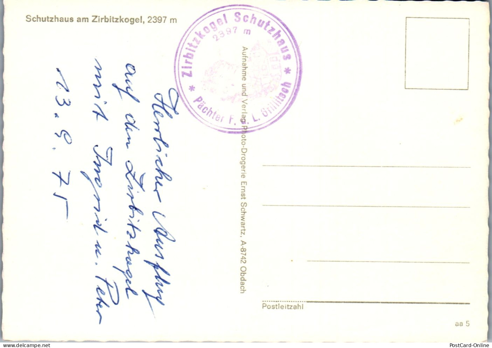 46884 - Steiermark - Zirbitzkogel , Schutzhaus - Nicht Gelaufen 1975 - Obdach