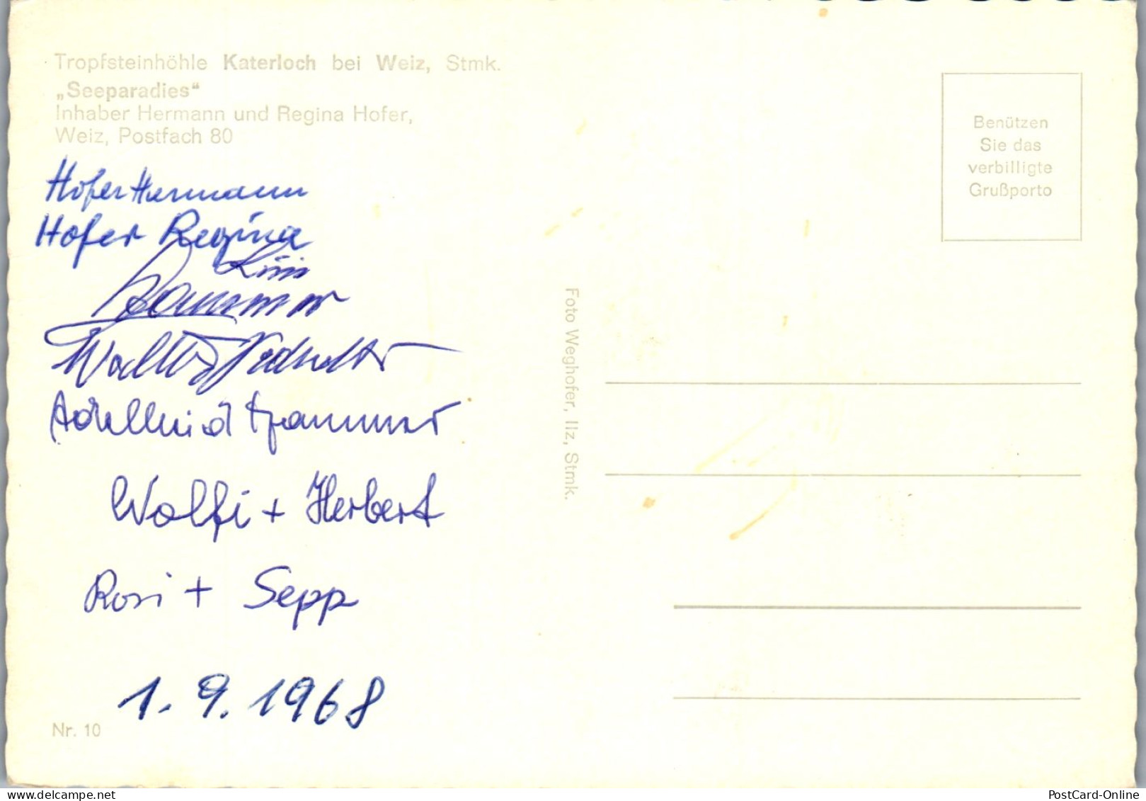 46881 - Steiermark - Weiz , Tropfsteinhöhle Katerloch , Seeparadies , Hermann Und Regina Hofer - Nicht Gelaufen 1968 - Weiz