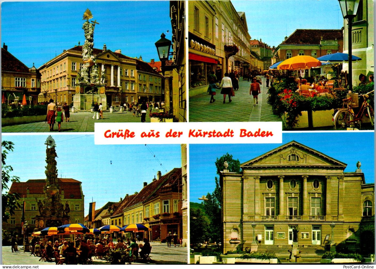 46800 - Niederösterreich - Baden , Fußgeherzone , Hauptplatz , Pfarrgasse , Traubenkur , Stadttheater - Gelaufen  - Baden Bei Wien