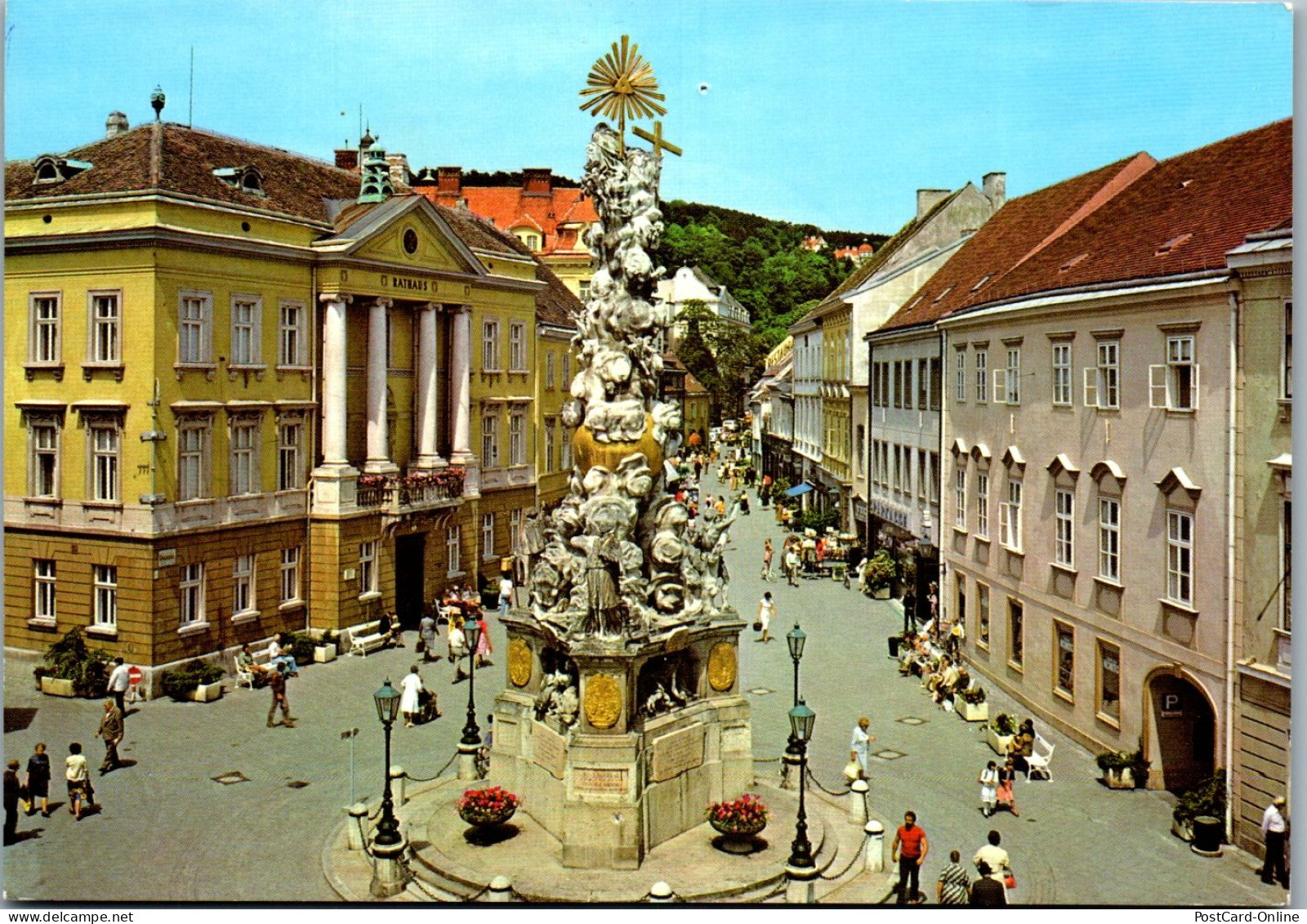 46770 - Niederösterreich - Baden , Hauptplatz Mit Rathaus Und Pestsäule , Fußgängerzone - Gelaufen  - Baden Bei Wien