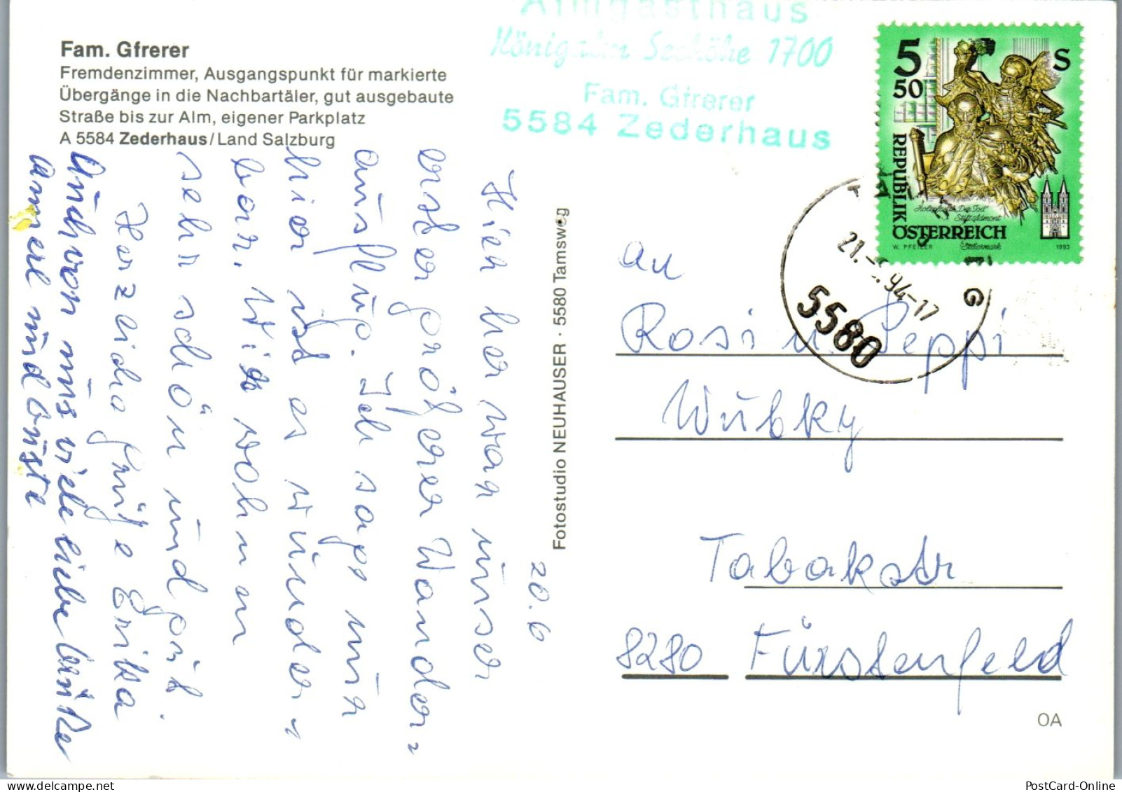 46751 - Salzburg - Zederhaus , Königalm , Fam. Gfrerer , Mehrbildkarte - Gelaufen 1994 - Tamsweg