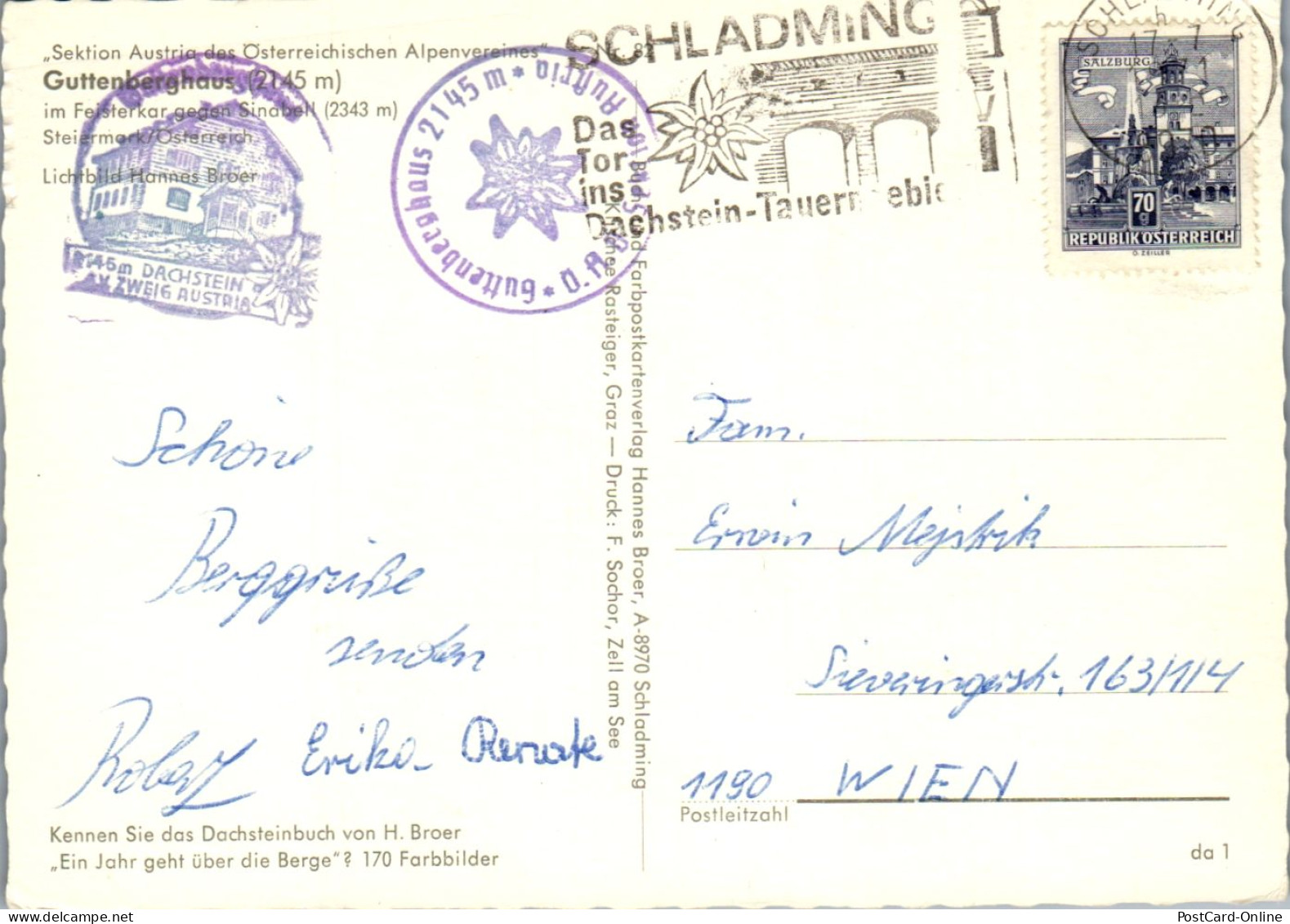 46555 - Steiermark - Schladming , Guttenberghaus , Feisterkar U. Sinabell - Gelaufen 1971 - Schladming