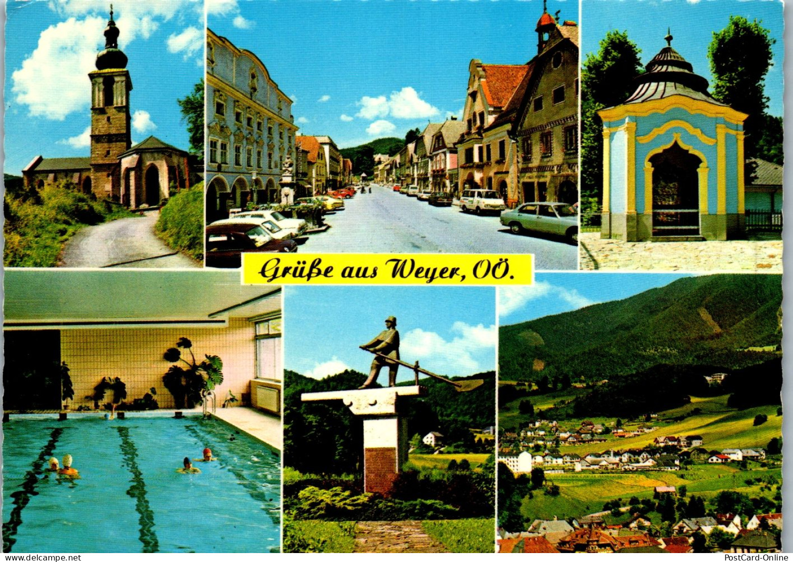 47162 - Oberösterreich - Weyer , Kirche , Hauptplatz , Hallenbad , Kriegerdenkmal , Flößer , Kalvarienberg - Gel. 1979 - Weyer