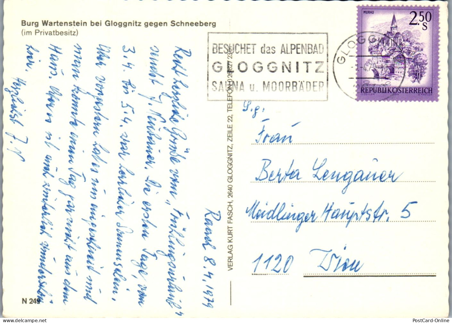 47155 - Niederösterreich - Gloggnitz , Burg Wartenstein Gegen Schneeberg - Gelaufen 1979 - Neunkirchen